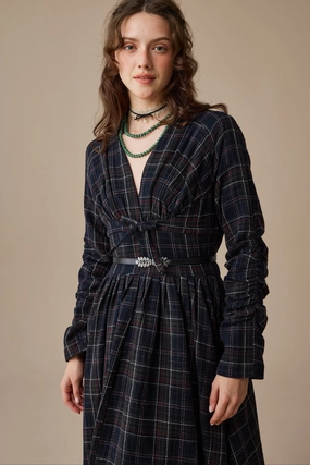 Zero Waste Cut Pattern Hypoallergenic Lining Bette 24 |Gingham 100% Wool Dress