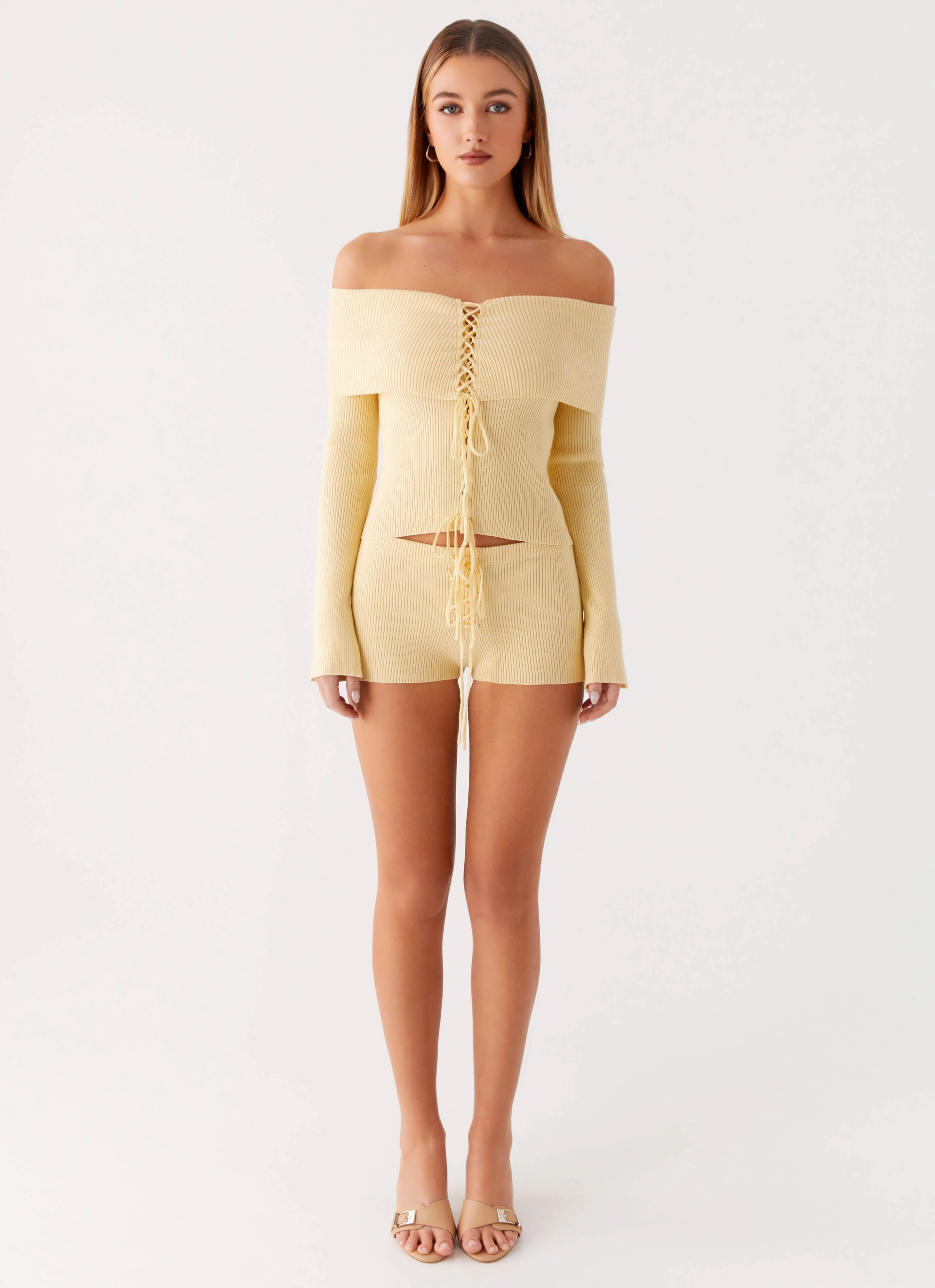 Stretch Fit Engineering Muted Muse Knit Long Sleeve Top - Yellow