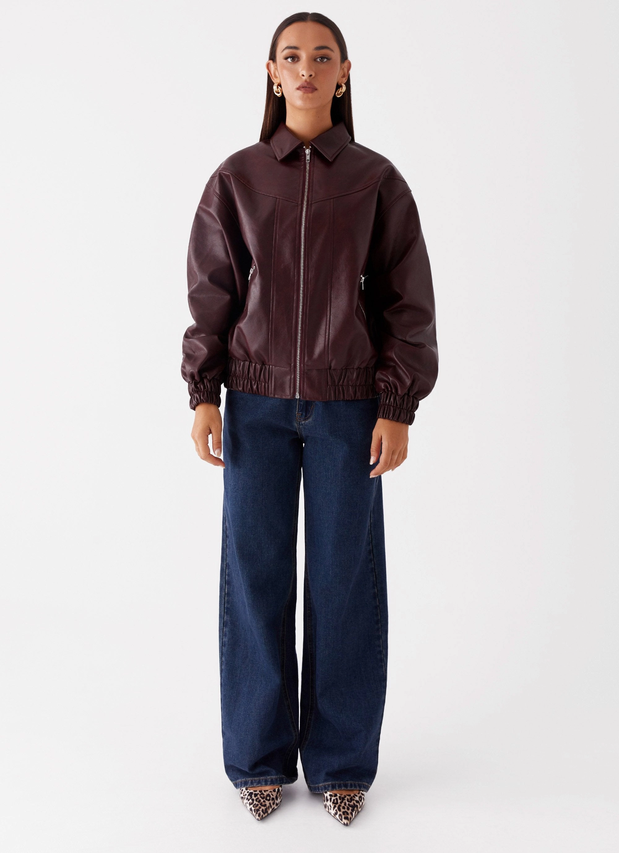 Layered Look Holland Bomber Jacket - Wine