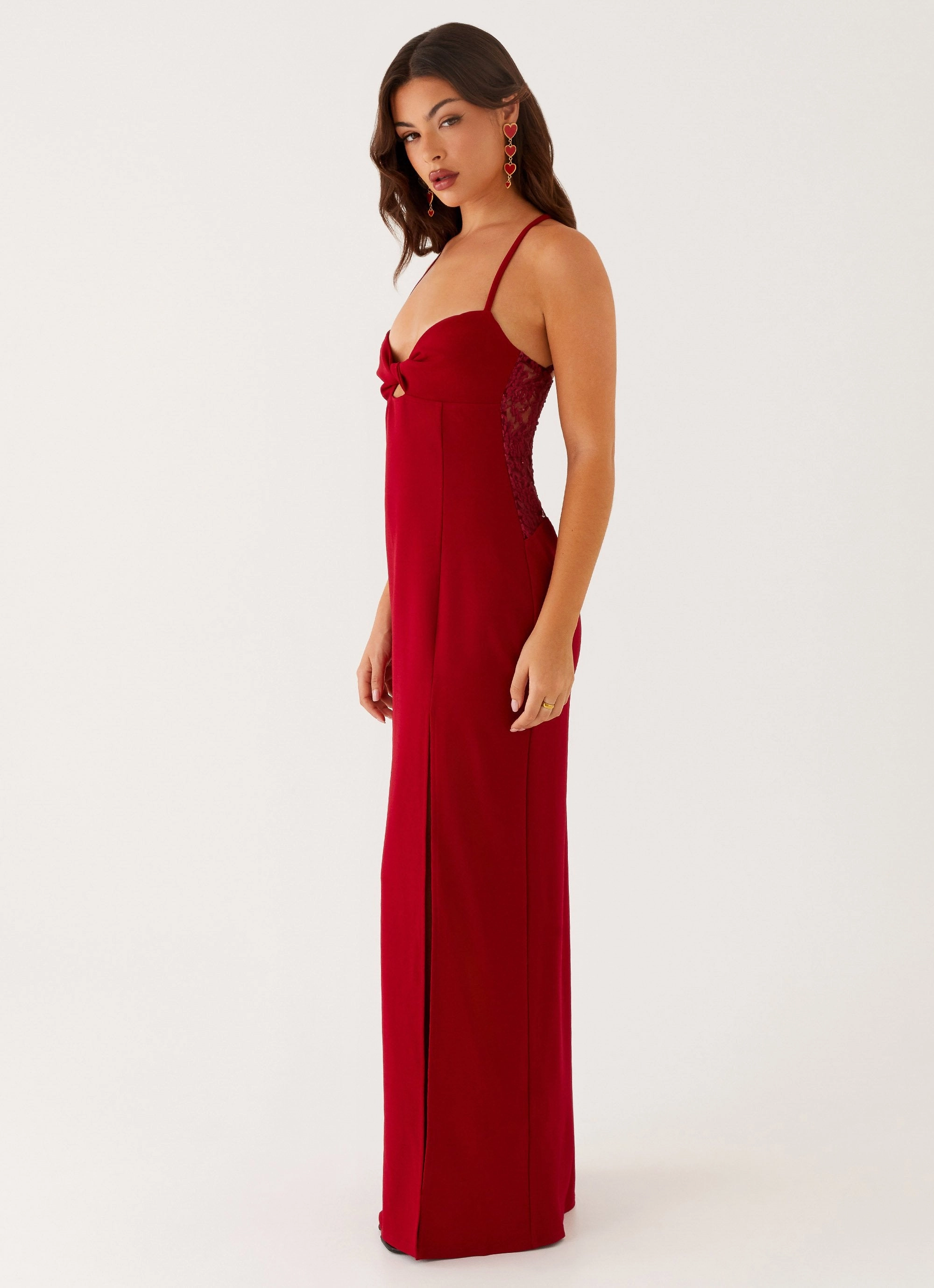 Vibrant Movement Sequin-Detail Heartbreaker Maxi Dress - Deep Red