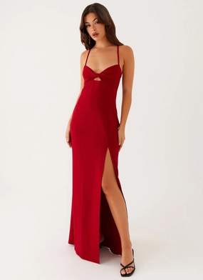 Timeless slip dress Chic Design Heartbreaker Maxi Dress - Deep Red