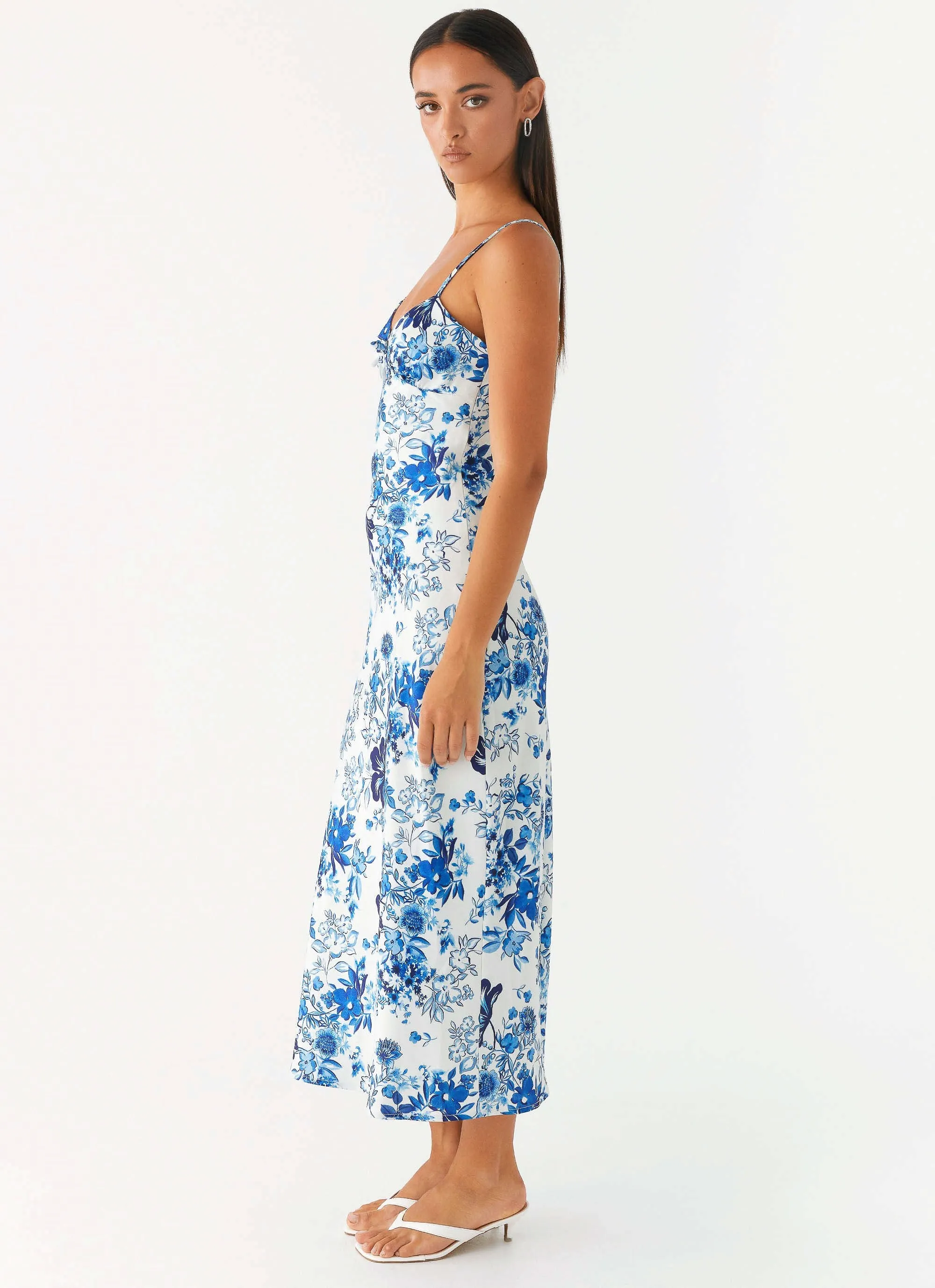Take Chances Midi Dress - Serene Sky Floral Light And Airy