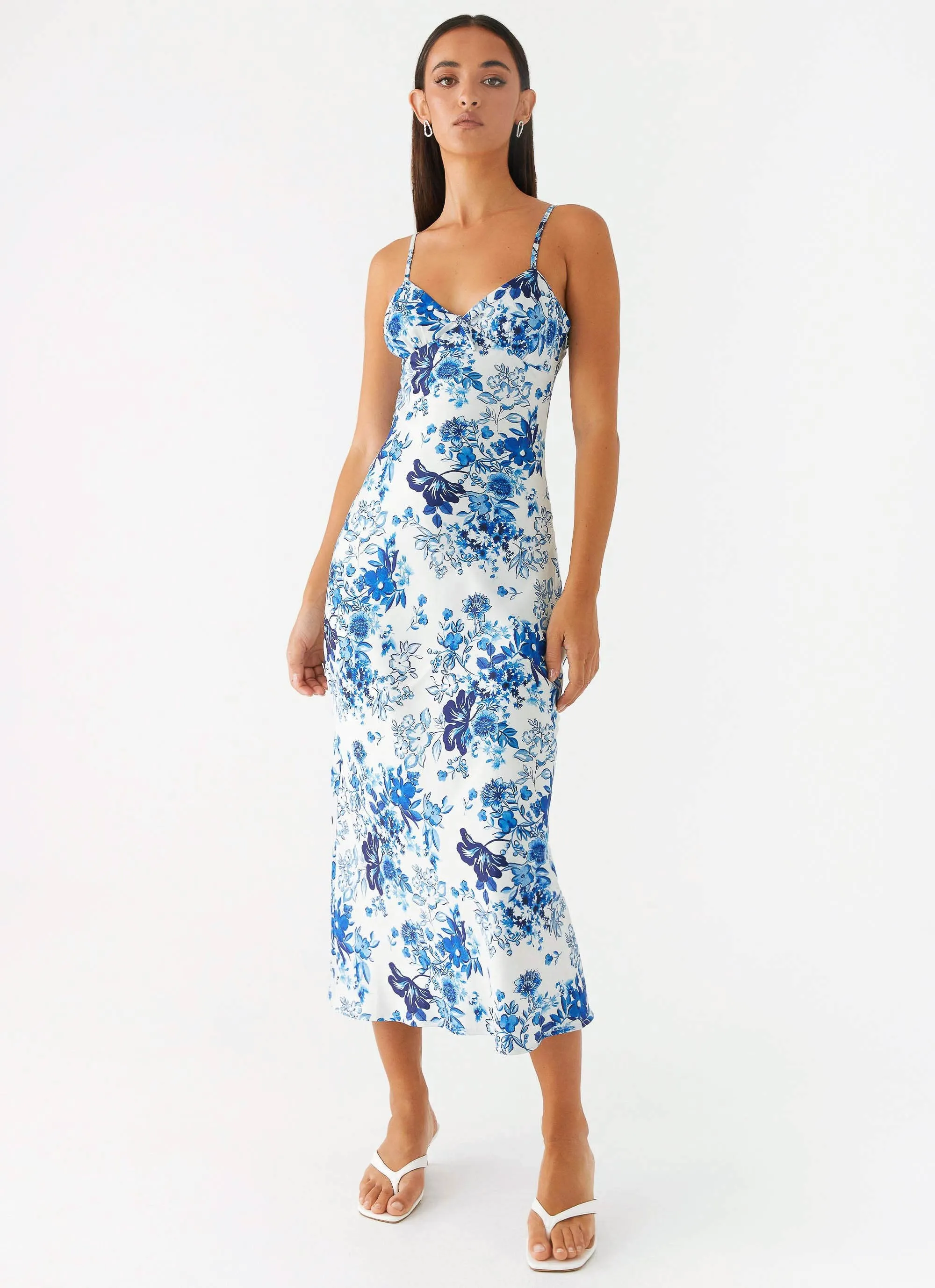 Cozy and Comfortable Take Chances Midi Dress - Serene Sky Floral