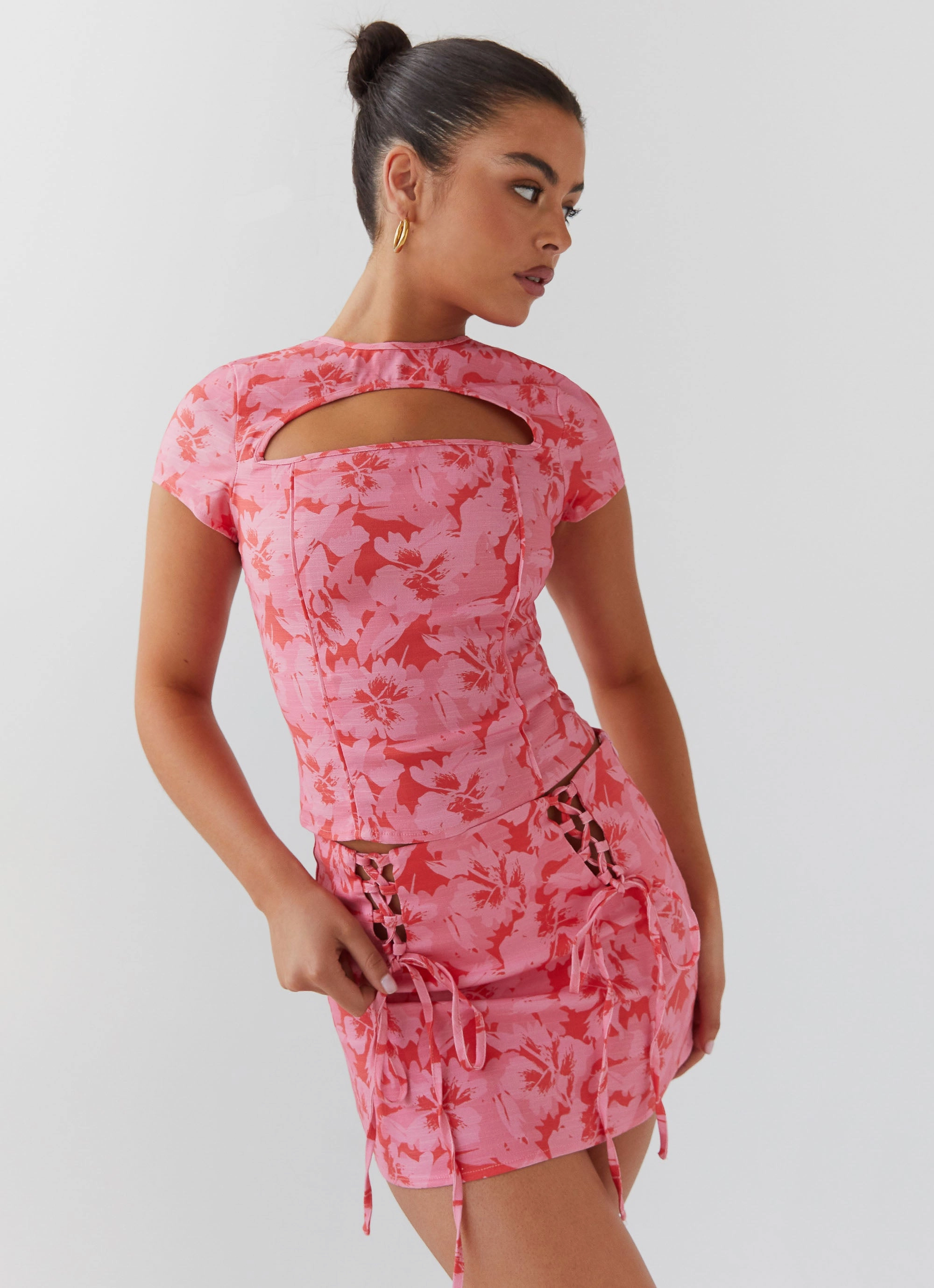 Take A Sip Tie Mini Skirt - Cherry Blossom Core Utility Slim Look