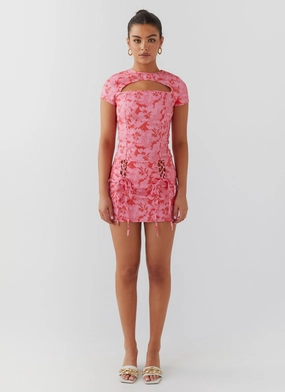 Comfy Fit EcoFriendlyDye Take A Sip Tie Mini Skirt - Cherry Blossom