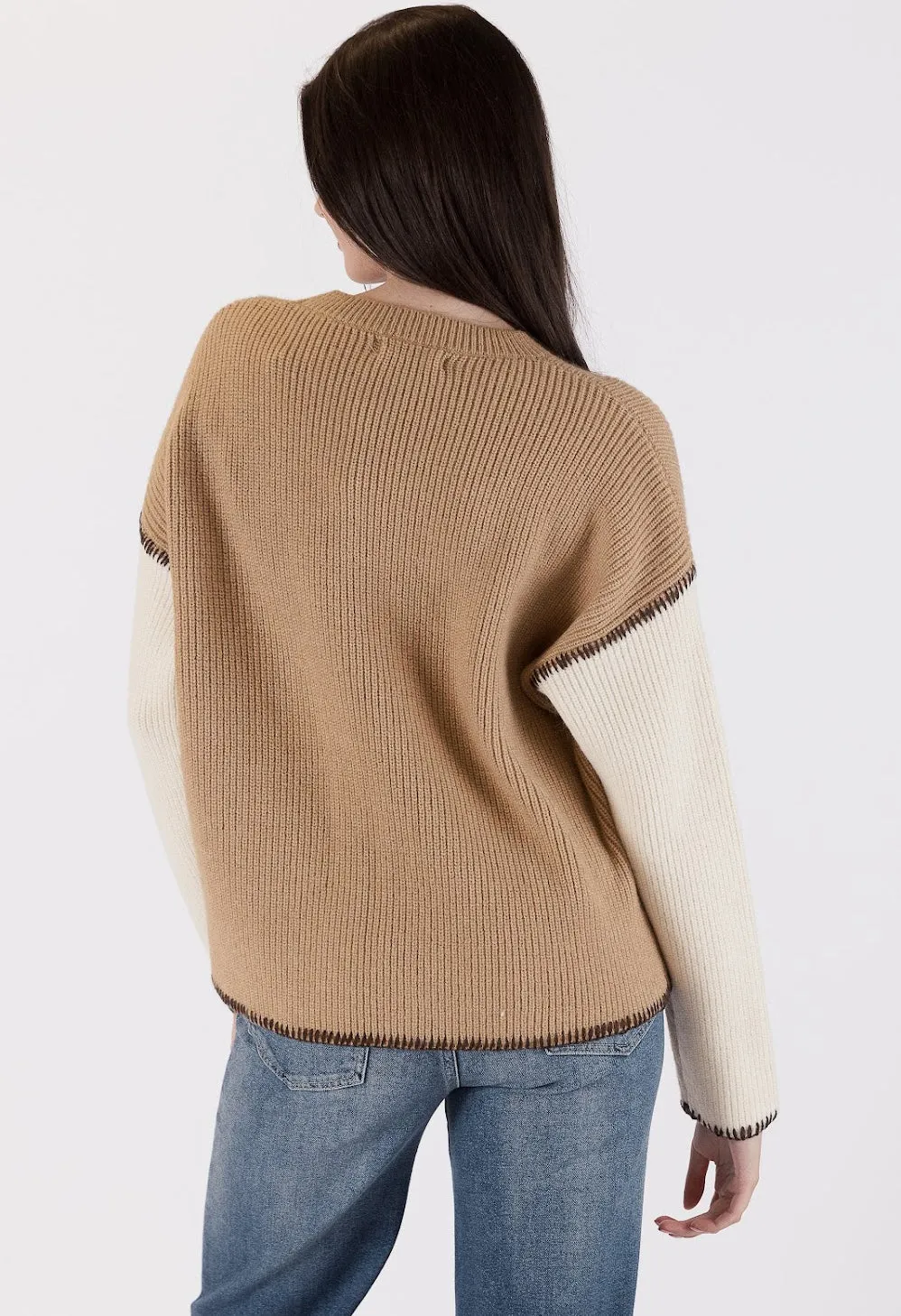 Talia Crewneck Sweater with Contrast Sleeves