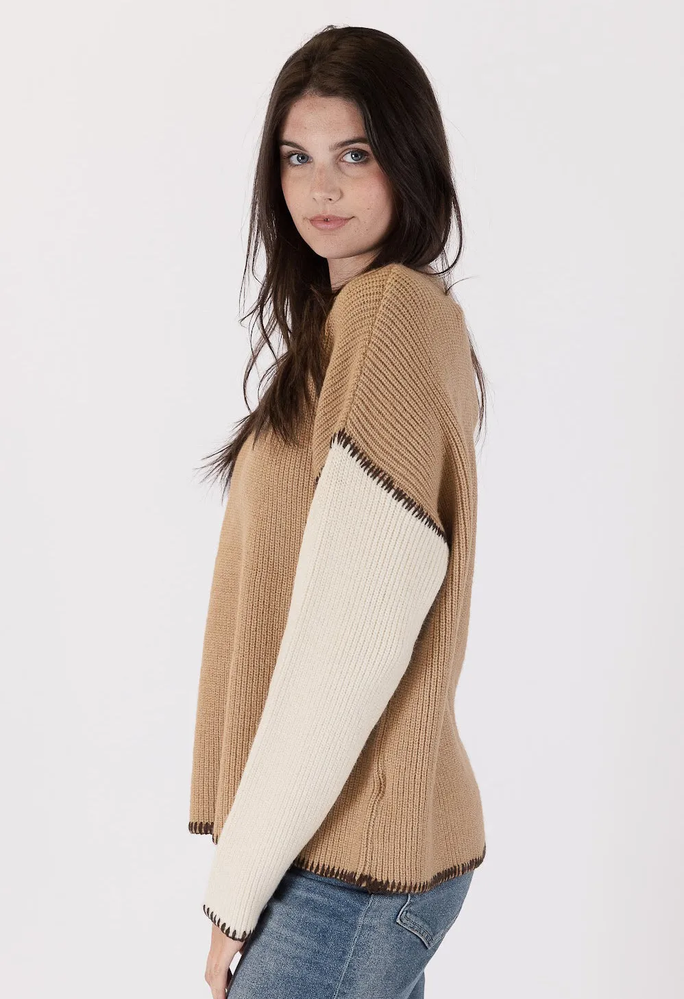 Talia Crewneck Sweater with Contrast Sleeves