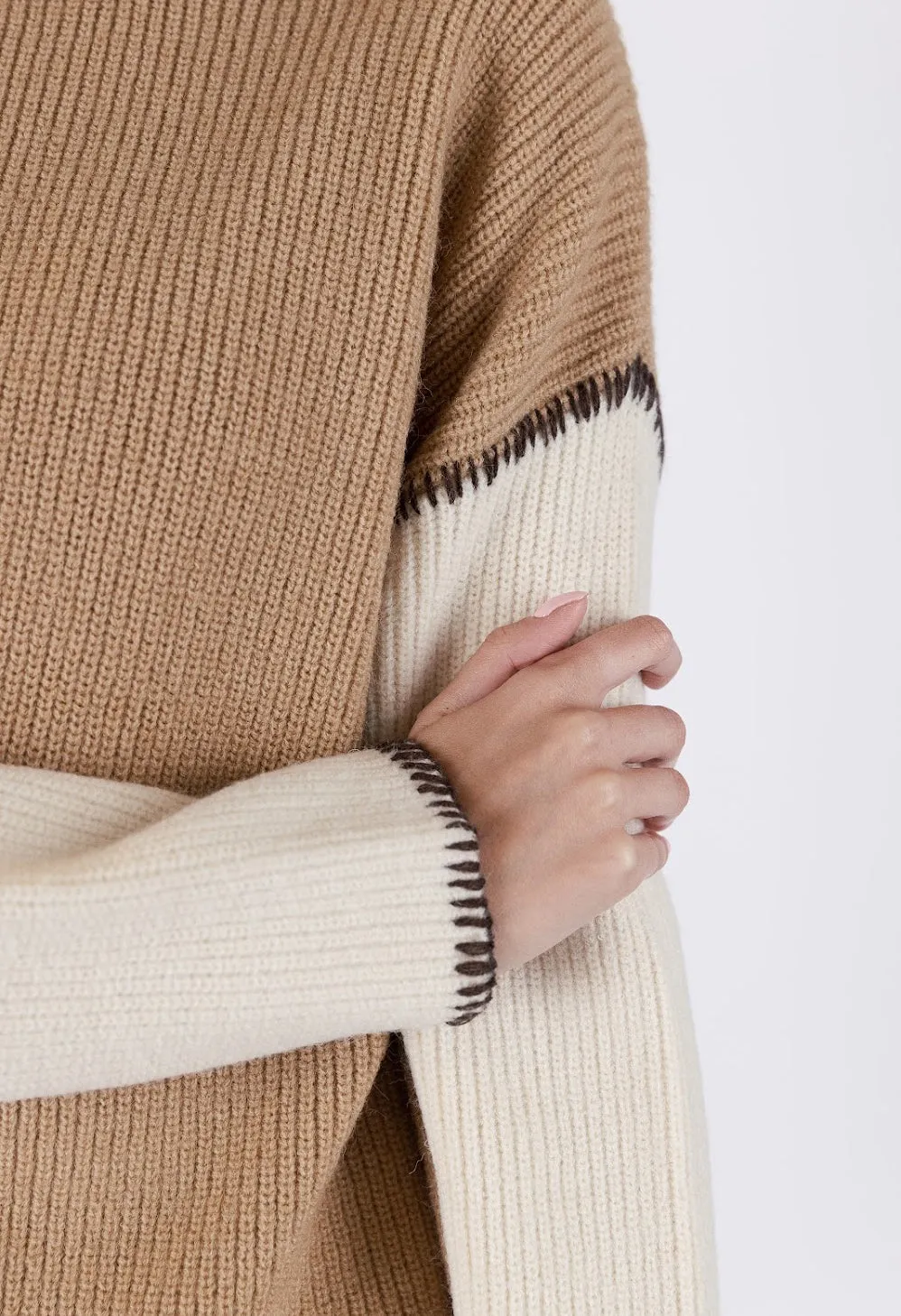 Talia Crewneck Sweater with Contrast Sleeves