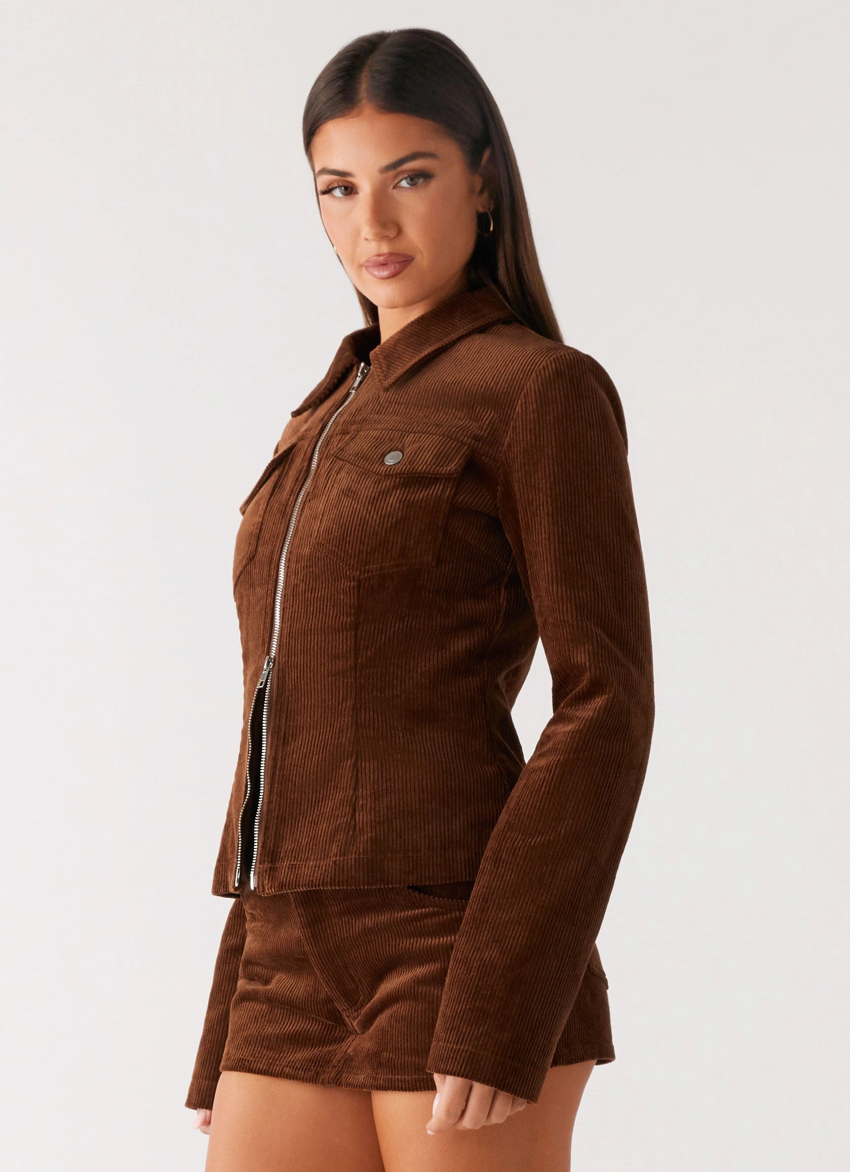 Taliyah Cord Jacket - Walnut Zipper Guard Weatherproofing