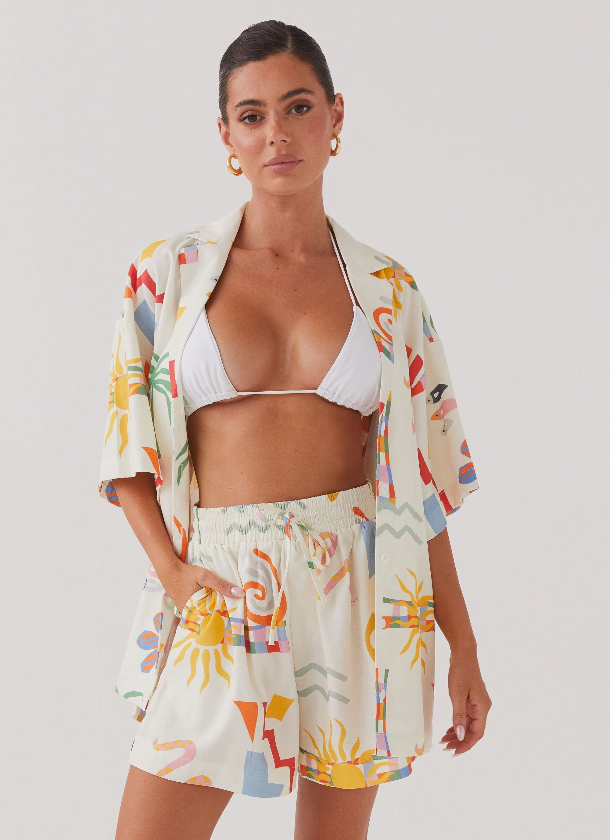 DualLayer Weave Abrasion Resistant Trim Tallulah Linen Oversized Shirt - Summer Palm