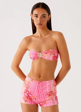 Tamra Strapless Bikini Top - Tropical Pink Print packing