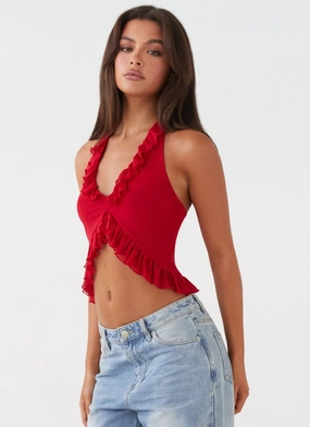 EcoFriendlyBlend FlatlockStitching Tanya Mesh Frill Top - Red