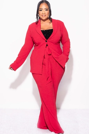 High Durability Stitching Final Sale Plus Size 2pc Oversized Pants Suit in Burgundy Wine