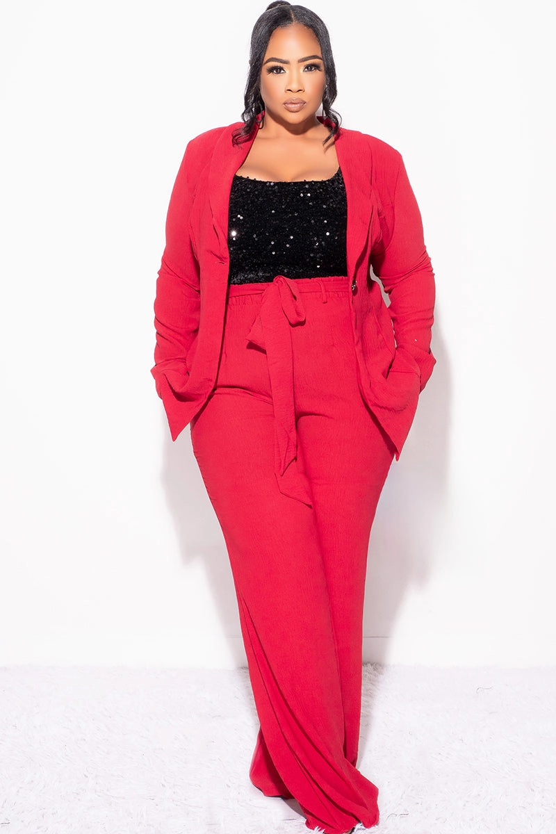 Cool Comfort Final Sale Plus Size 2pc Oversized Pants Suit in Burgundy Wine