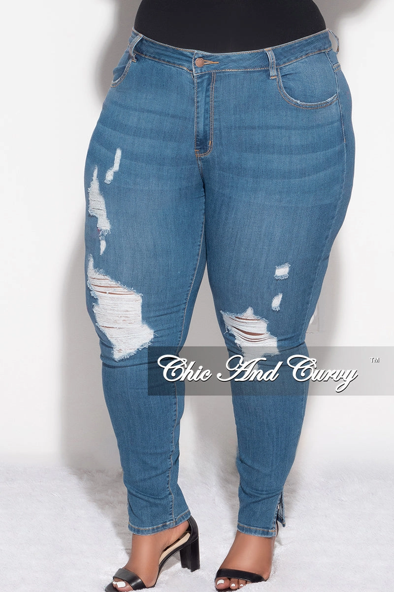 All Occasion Carbon Infused Fabric Final Sale Plus Size Distressed Slit Jeans in Denim