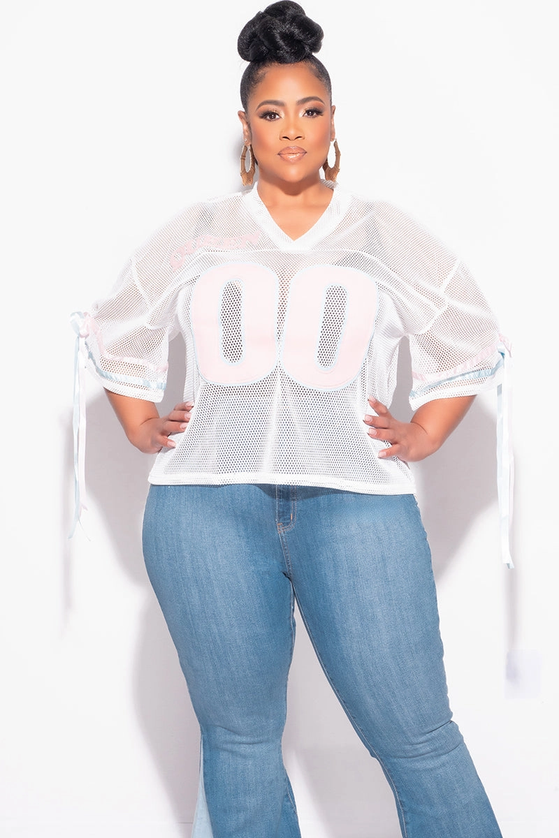 Final Sale Plus Size Jersey Top in White, Pink & Light Blue Flexible Knees Anti Chafe Lining