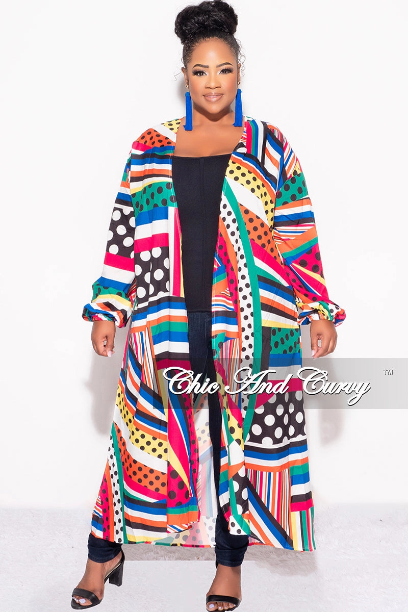 Final Sale Plus Size Polka Dot Caftan in Multi Color Stripe Print Day To Night