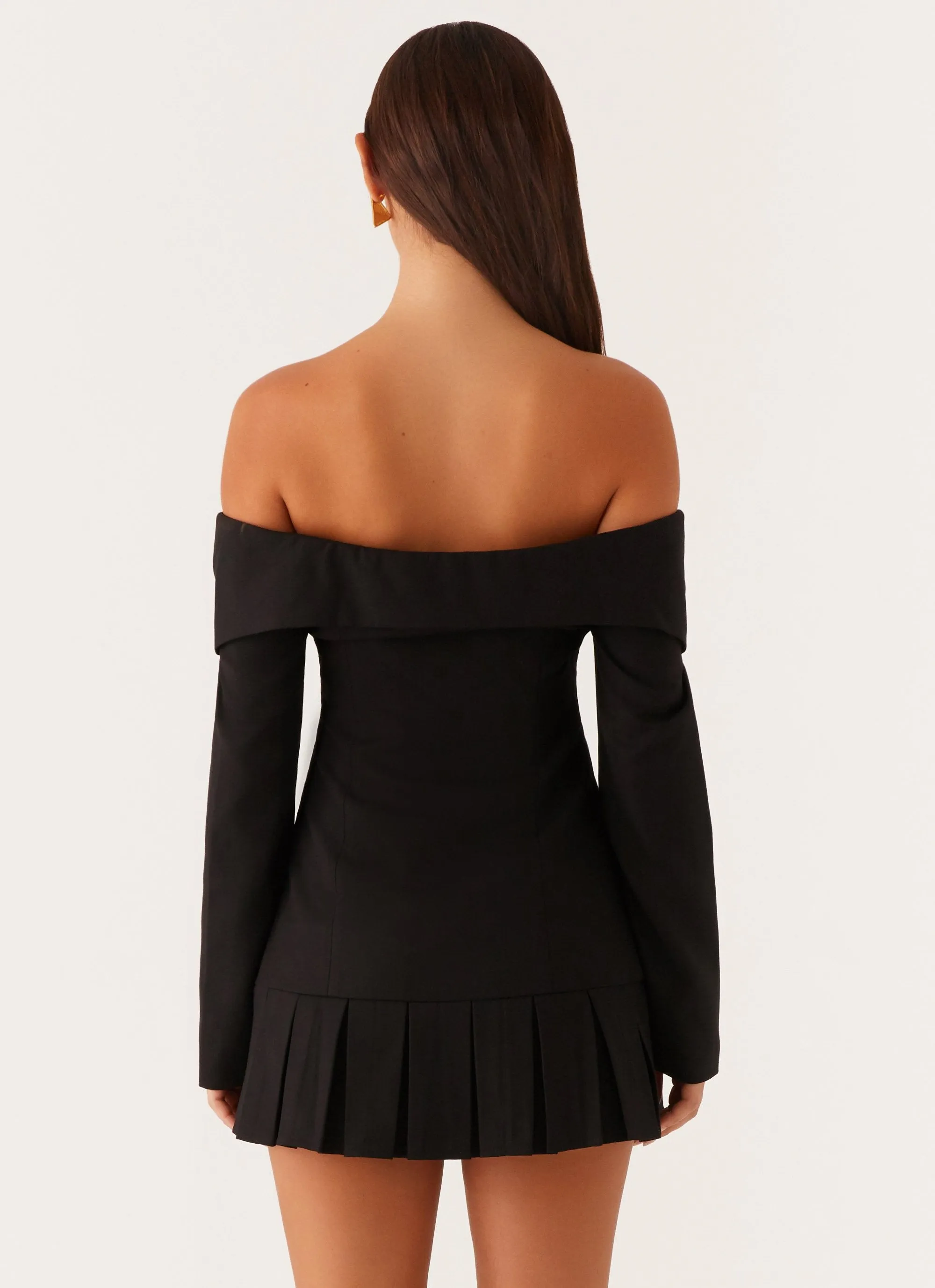 Tarlisha Off Shoulder Long Sleeve Mini Dress - Black Poised Vibe Cotton Touch