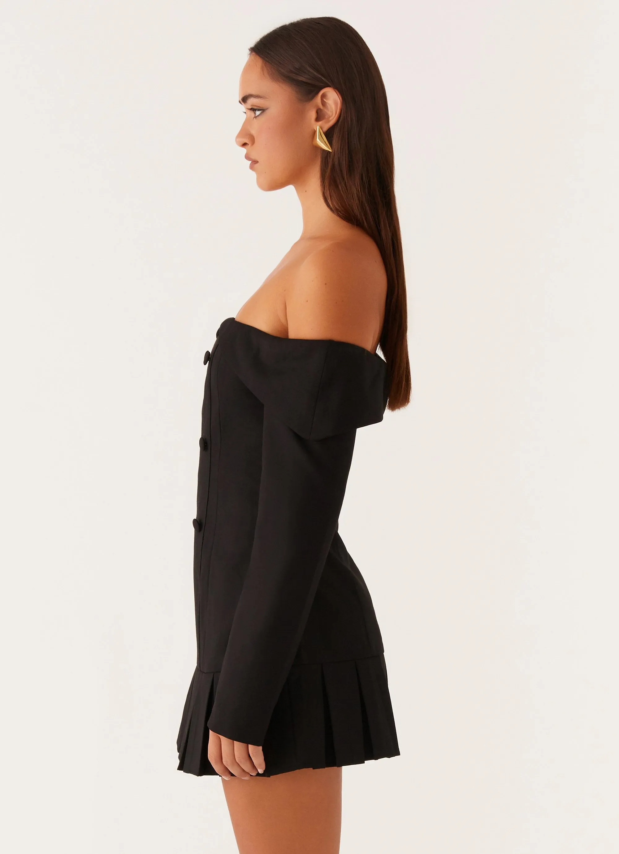 Active Moments Tarlisha Off Shoulder Long Sleeve Mini Dress - Black