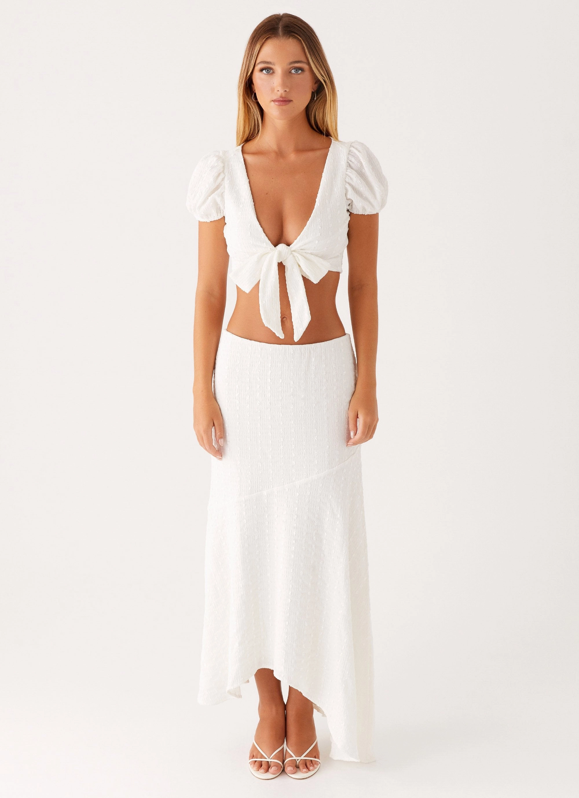Tayah Asymmetrical Maxi Skirt - White Anti Pilling Textile