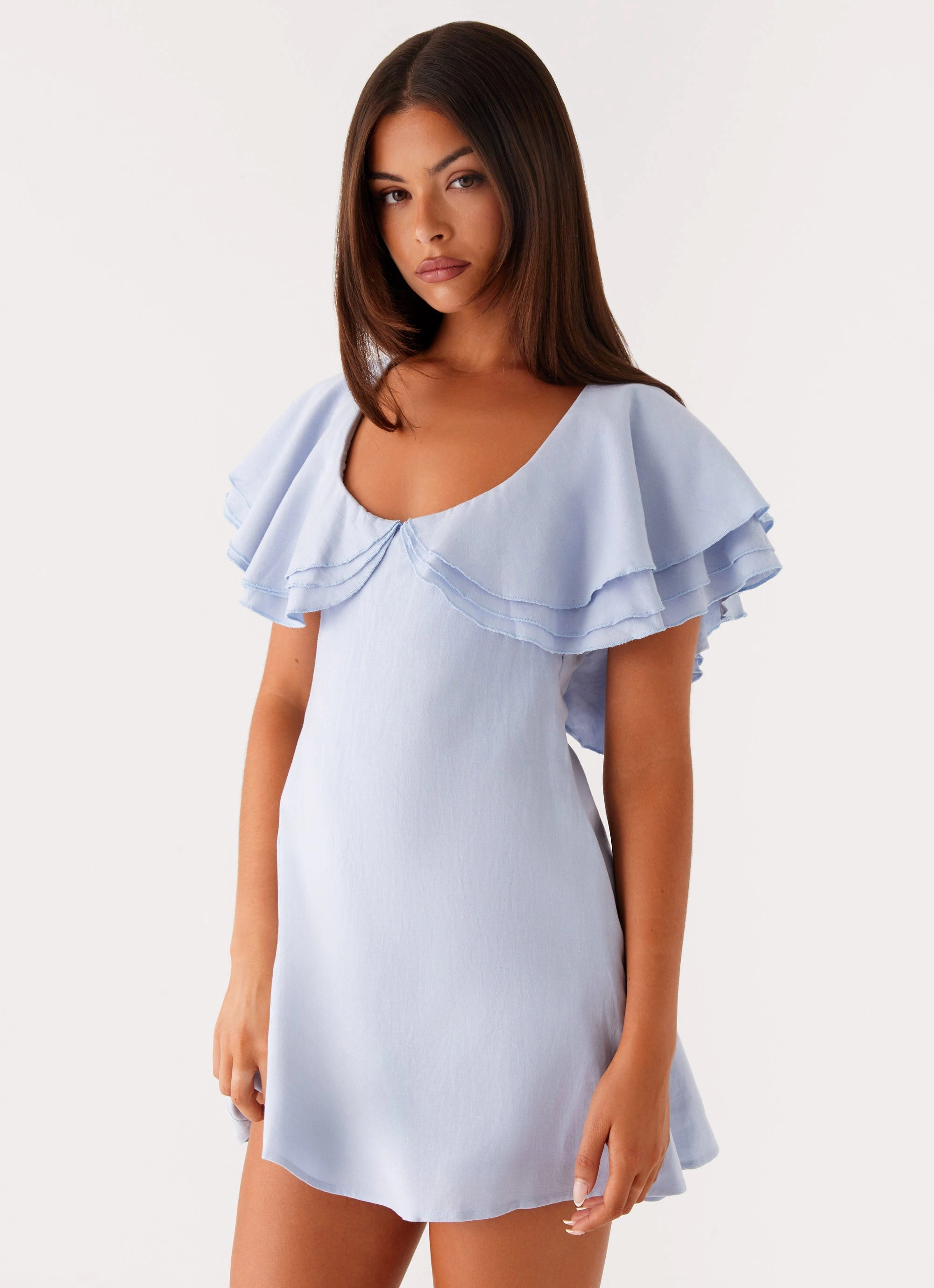 Taye Linen Mini Dress - Blue Blush Shade
