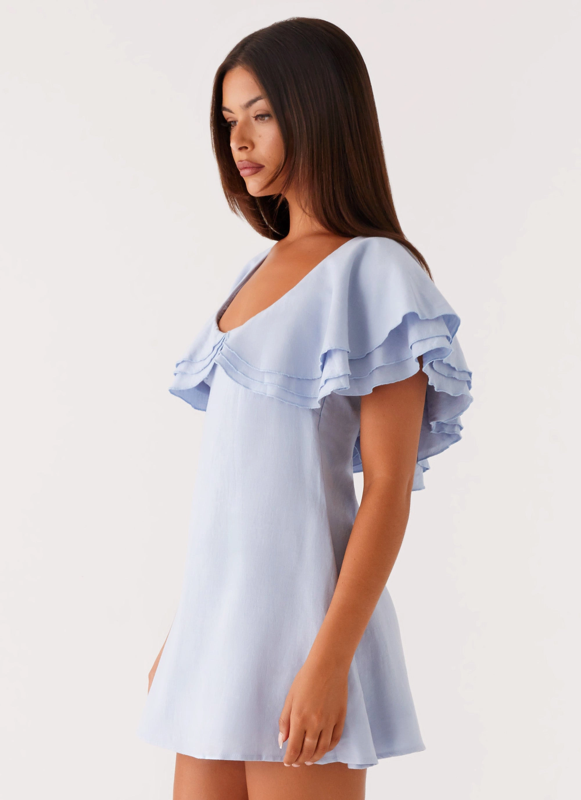 Taye Linen Mini Dress - Blue Classic structured dress