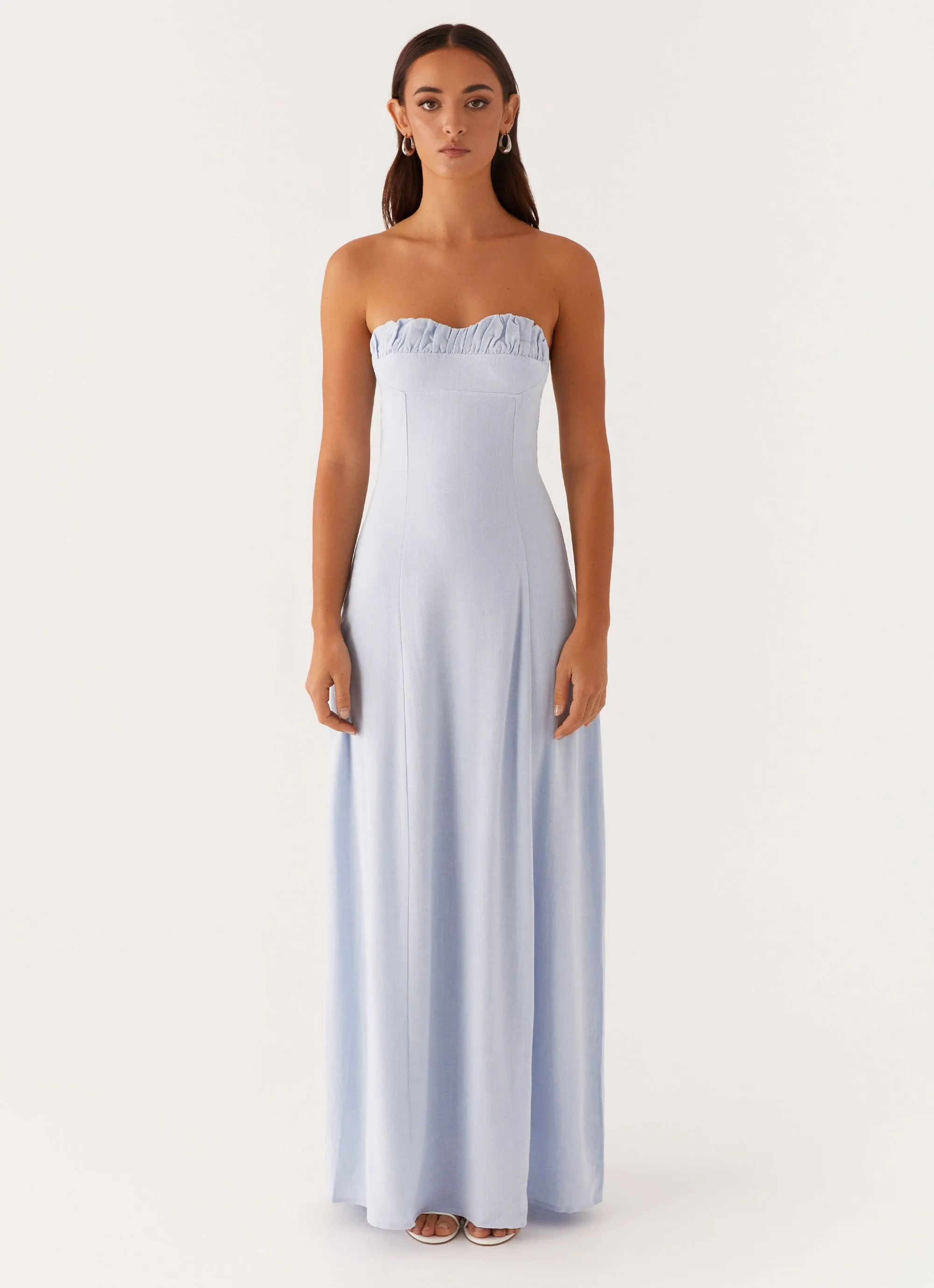 Tayla Linen Maxi Dress - Blue Elegant brunch outfit