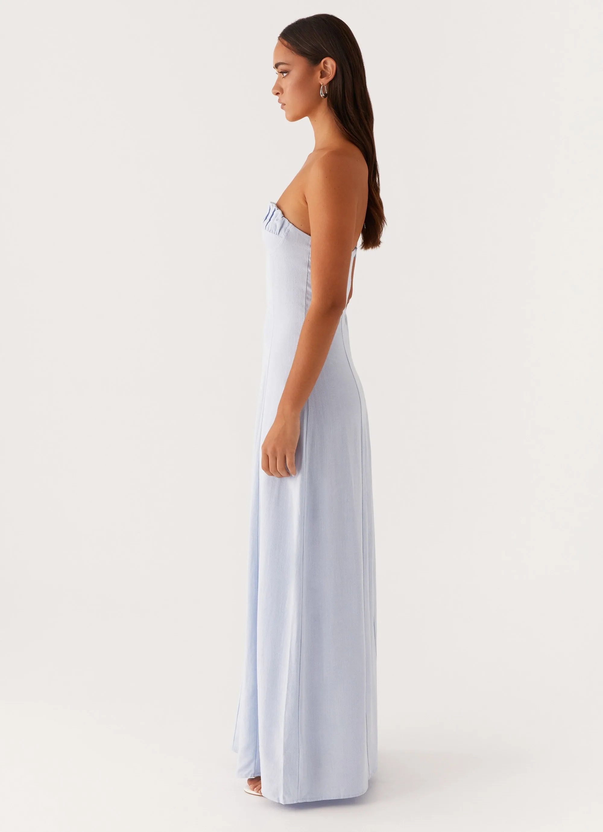 Draped Fabric Tayla Linen Maxi Dress - Blue