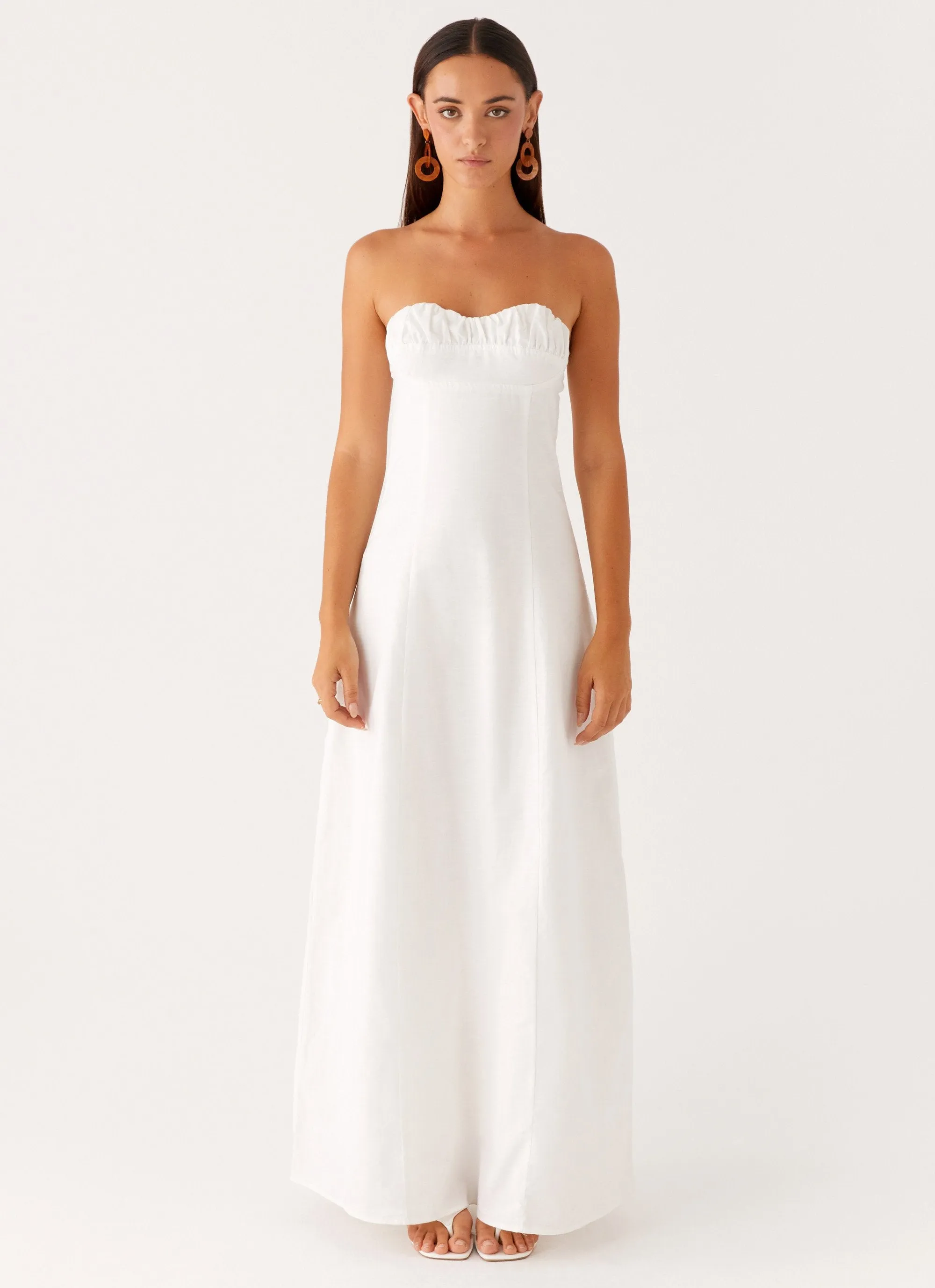 Clasp-Closure Tayla Linen Maxi Dress - White