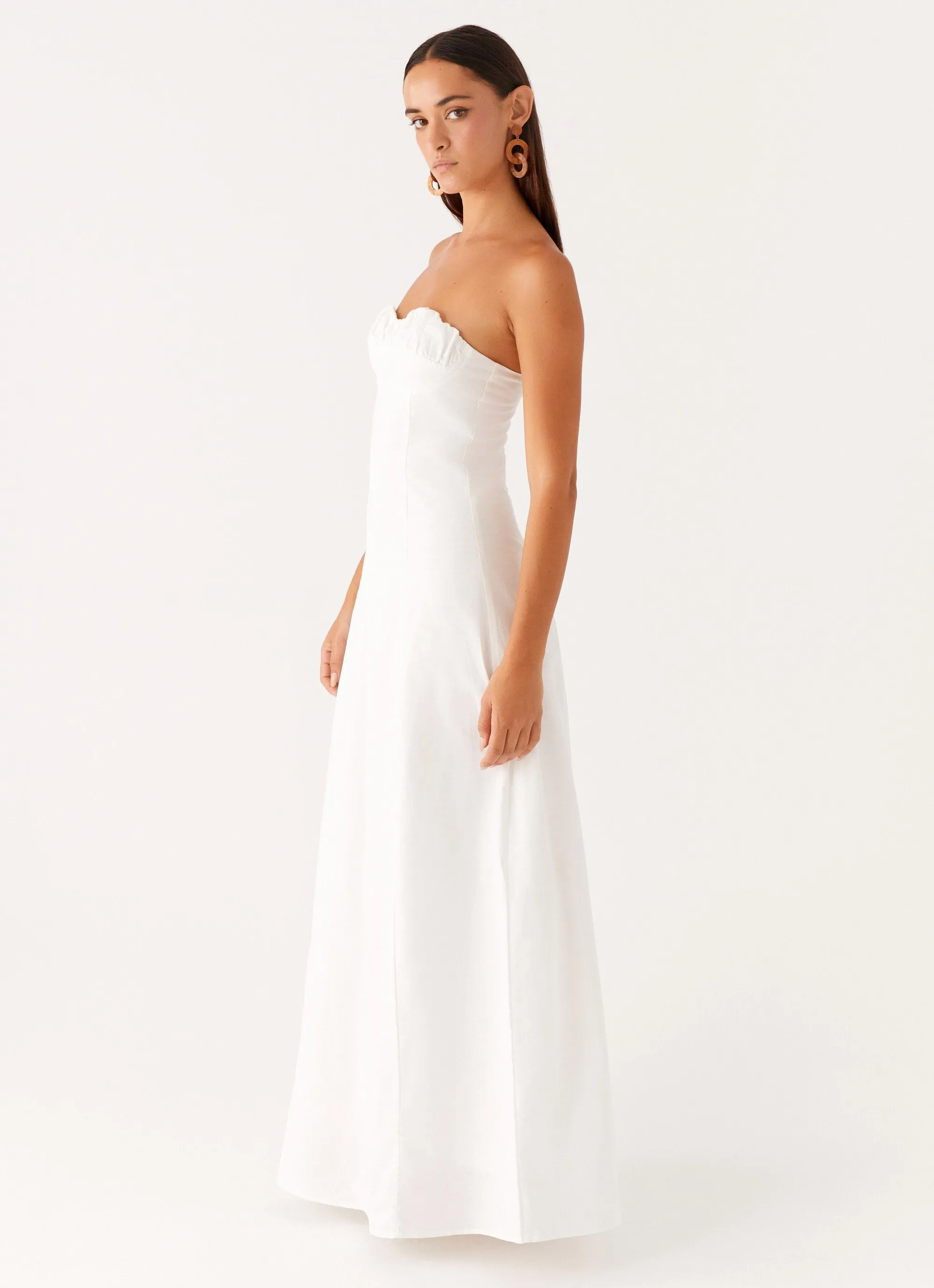Tayla Linen Maxi Dress - White Fitted Design