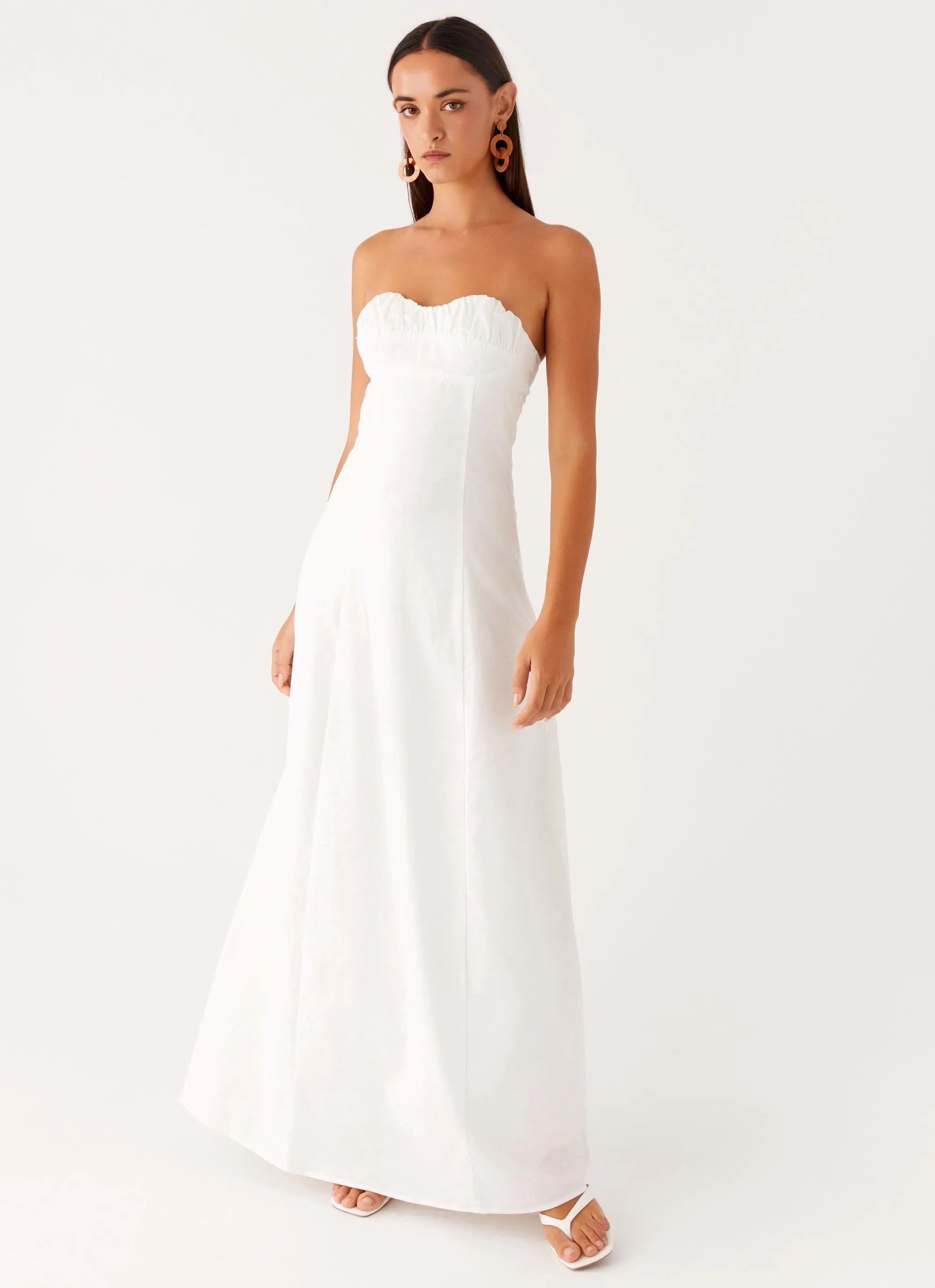 Tayla Linen Maxi Dress - White Quick Look Glossy Fabric