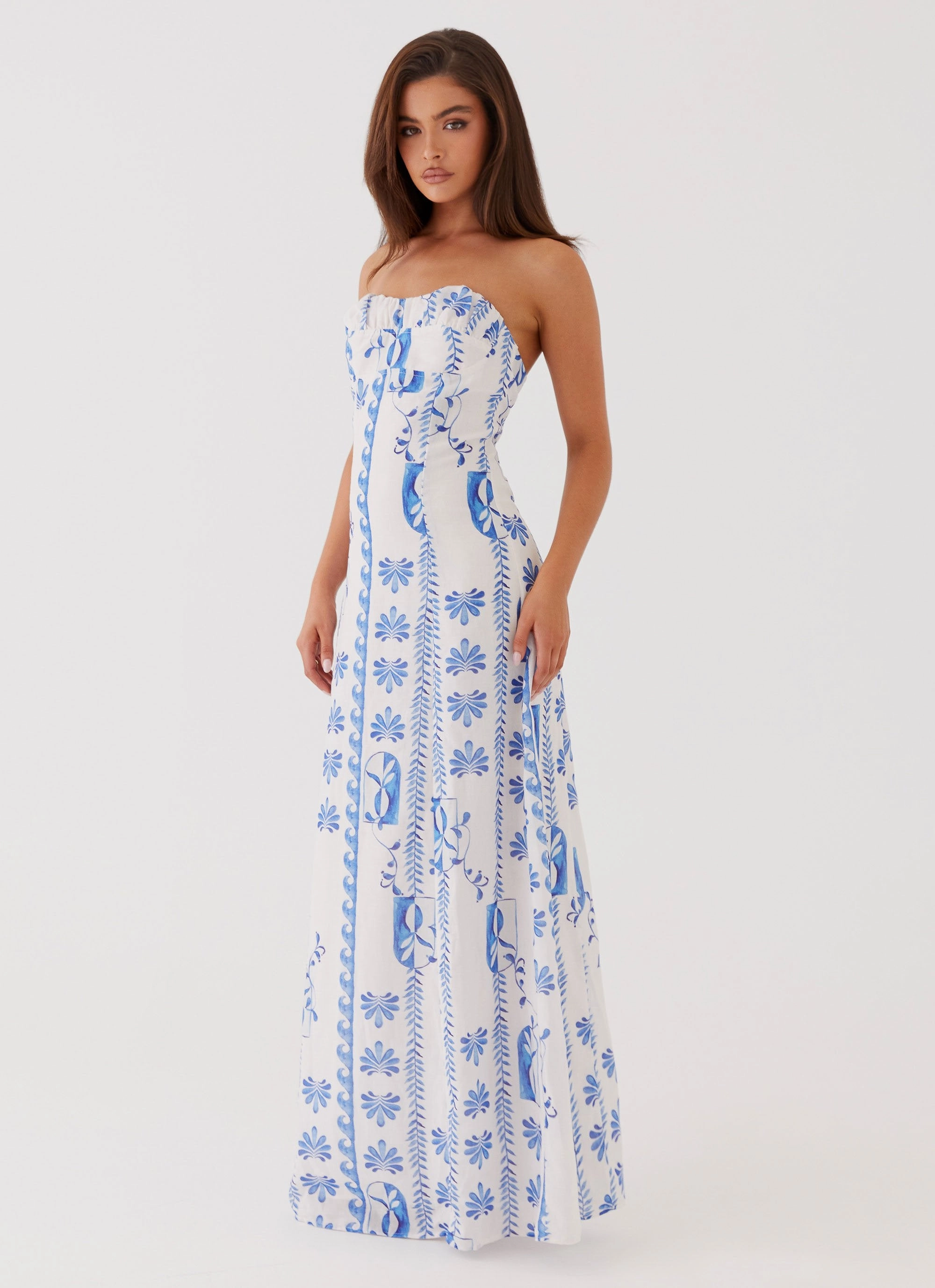 Photo Glow Tayla Linen Maxi Dress - Floral Wave