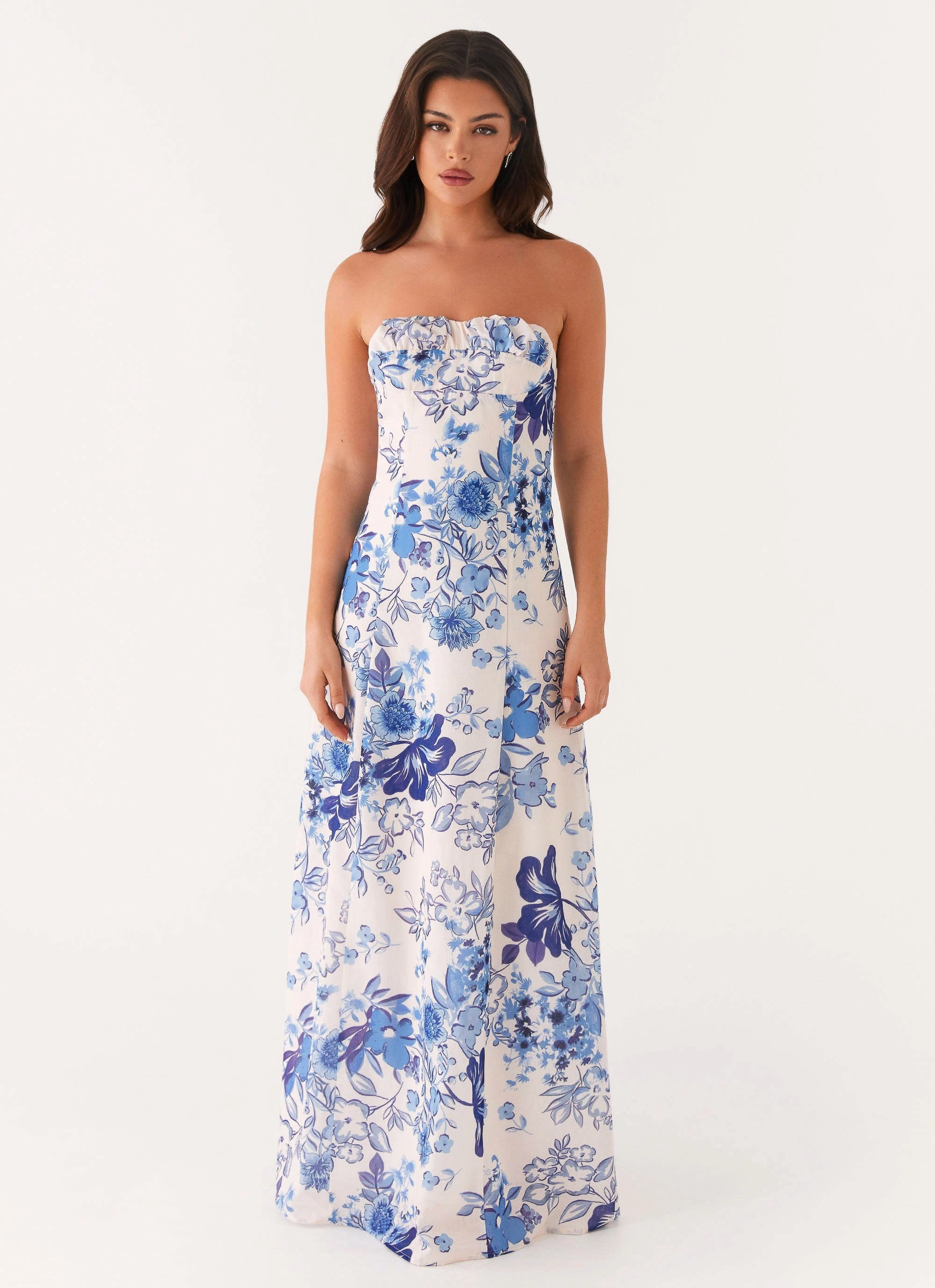 Tayla Linen Maxi Dress - Serene Sky Floral Timeless Wear