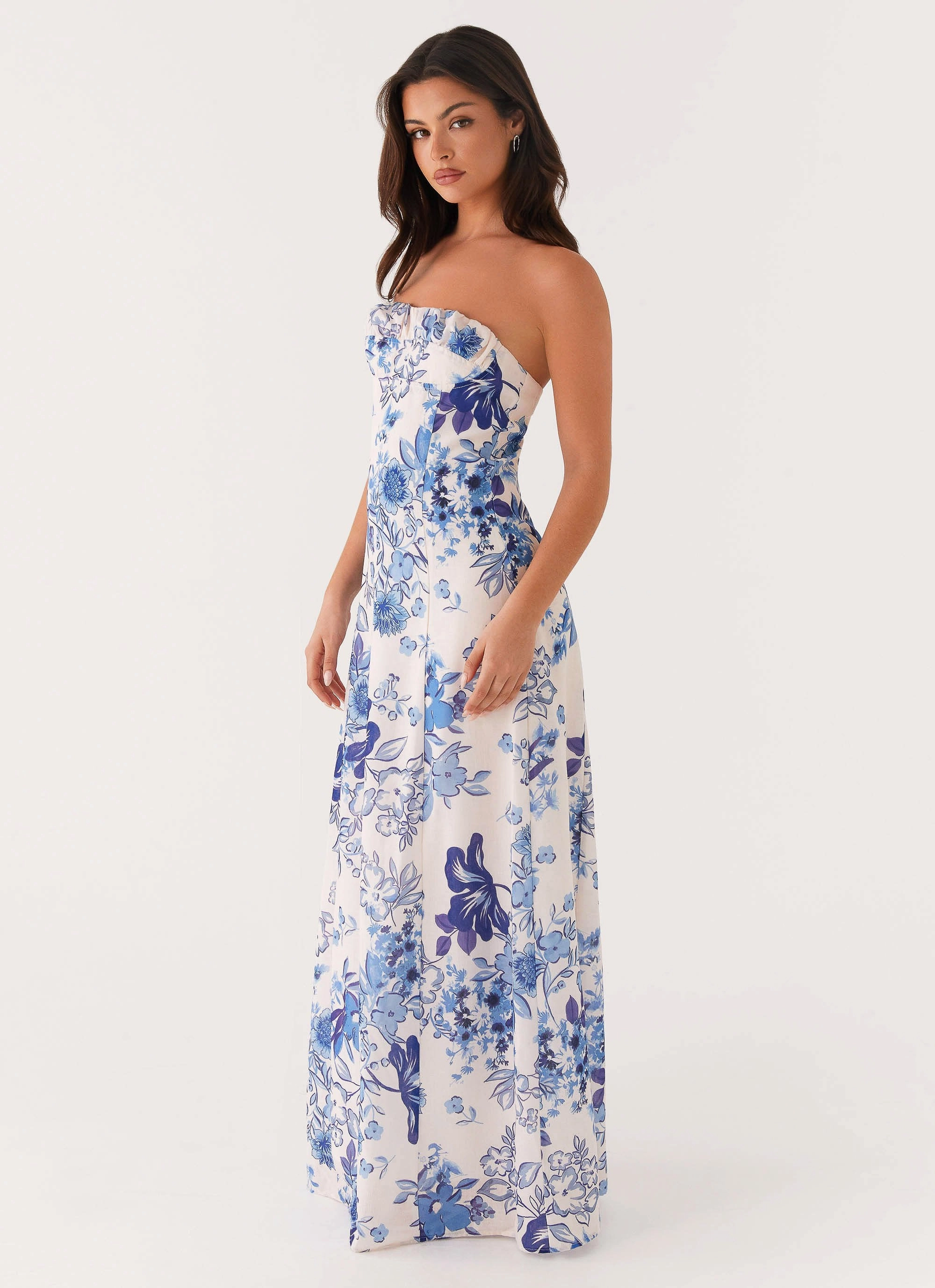 Layered Volume Tayla Linen Maxi Dress - Serene Sky Floral