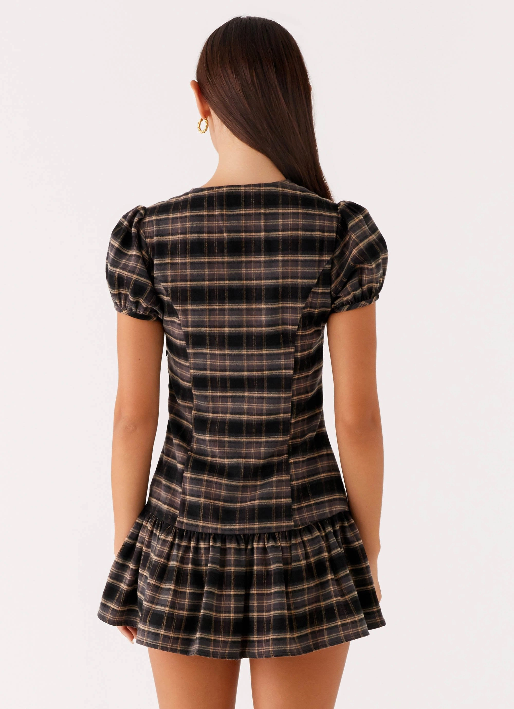 Taylor Keyhole Mini Dress - Brown Check Cozy and Comfortable