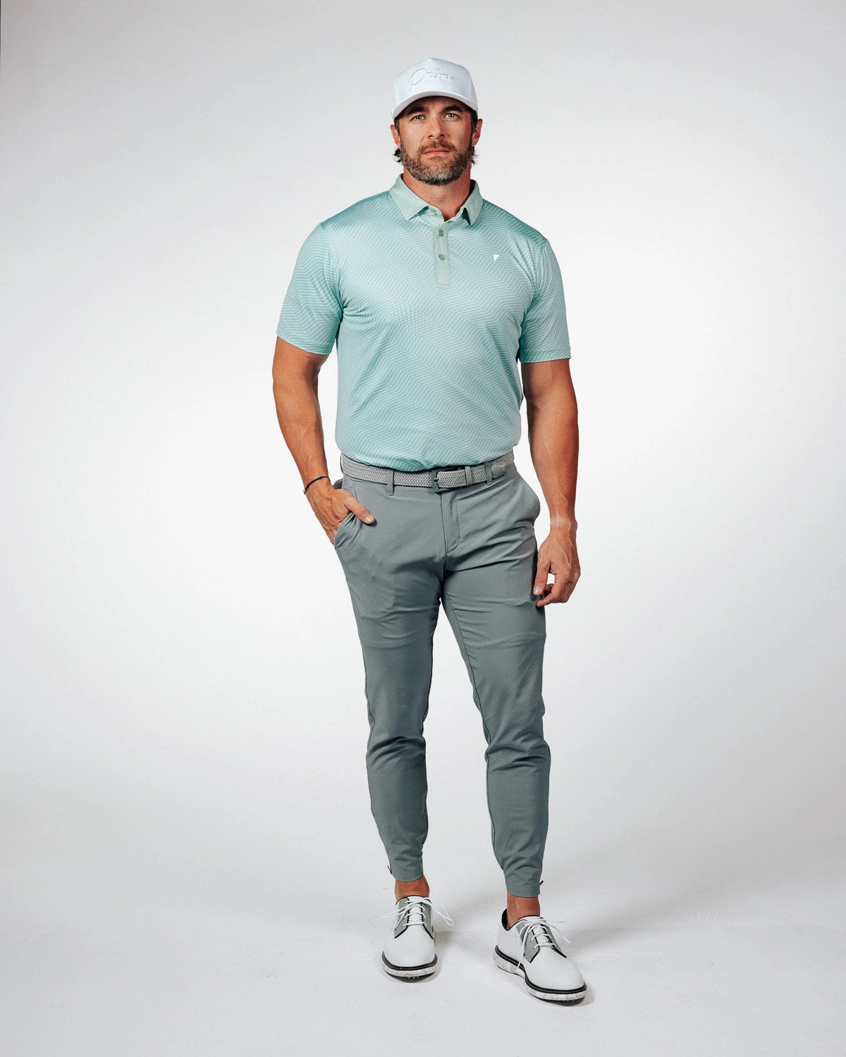 RecycledPolyester Compact Jacquard Weave Teal Chevron Classic Polo