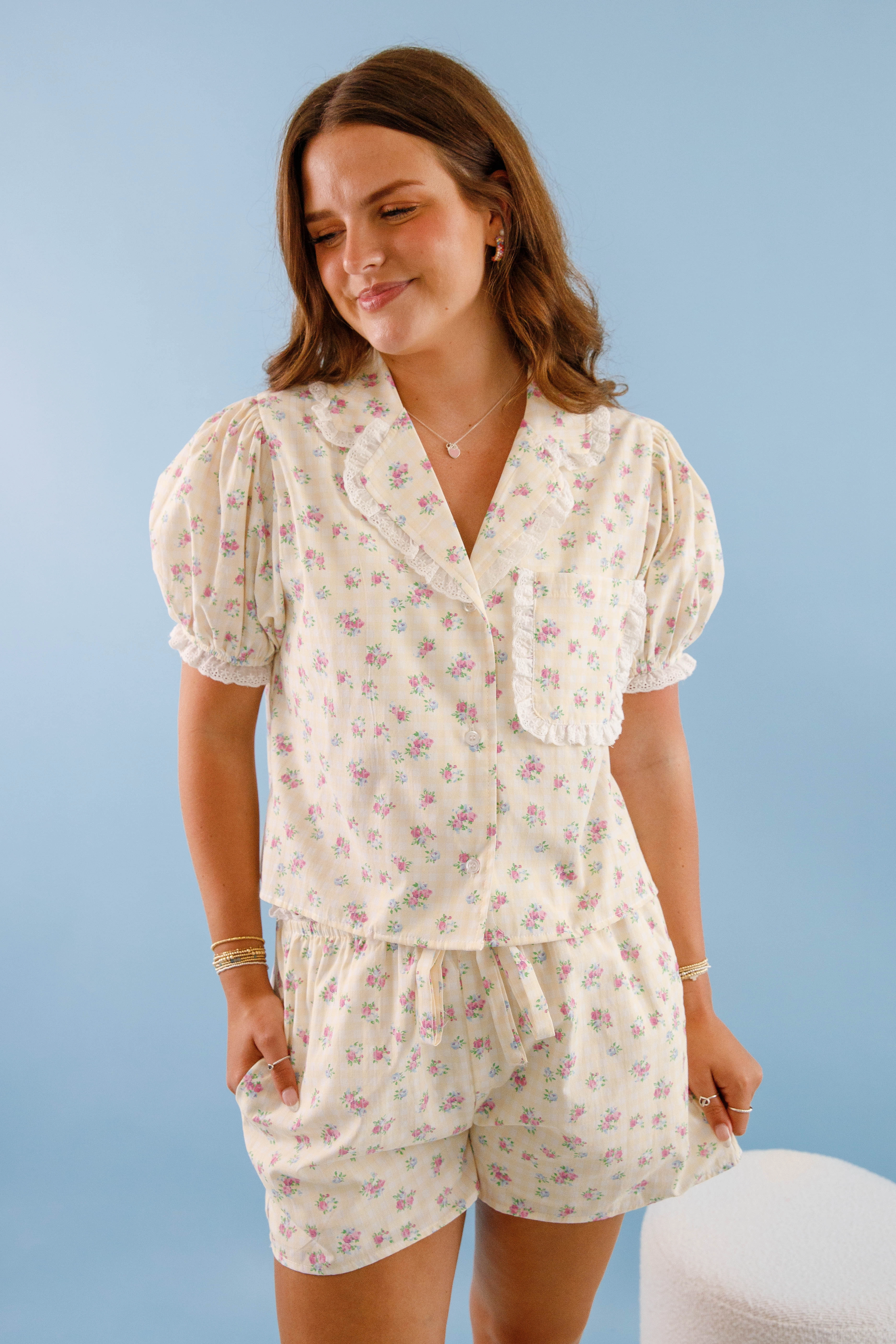Roll Up Sleeve Design Airflow Mesh Insert Dreaming Til Sunshine Pajama Top