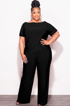 Final Sale Plus Size 2pc Top and Pants Set in Black Raw edge Athletic Fit