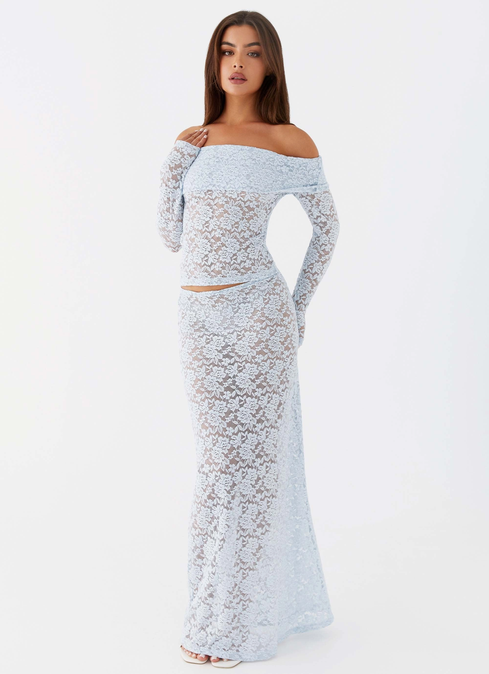 Zephyra Lace Maxi Skirt - Blue Cloud Tight Fit