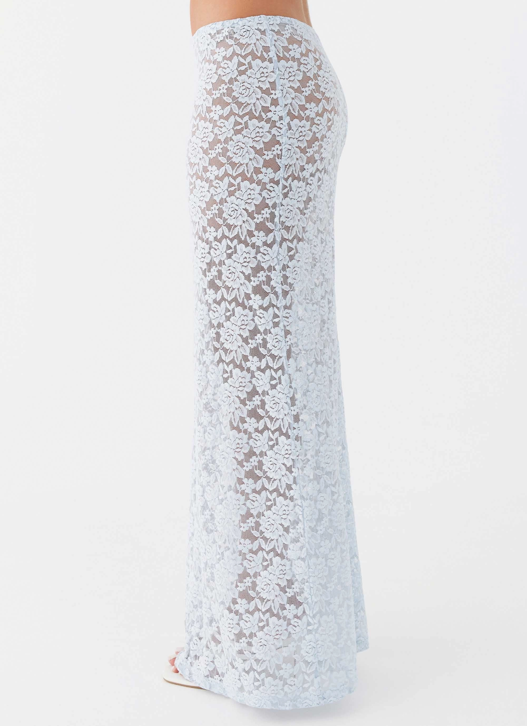 Distressed finish Recycled fibers Zephyra Lace Maxi Skirt - Blue Cloud