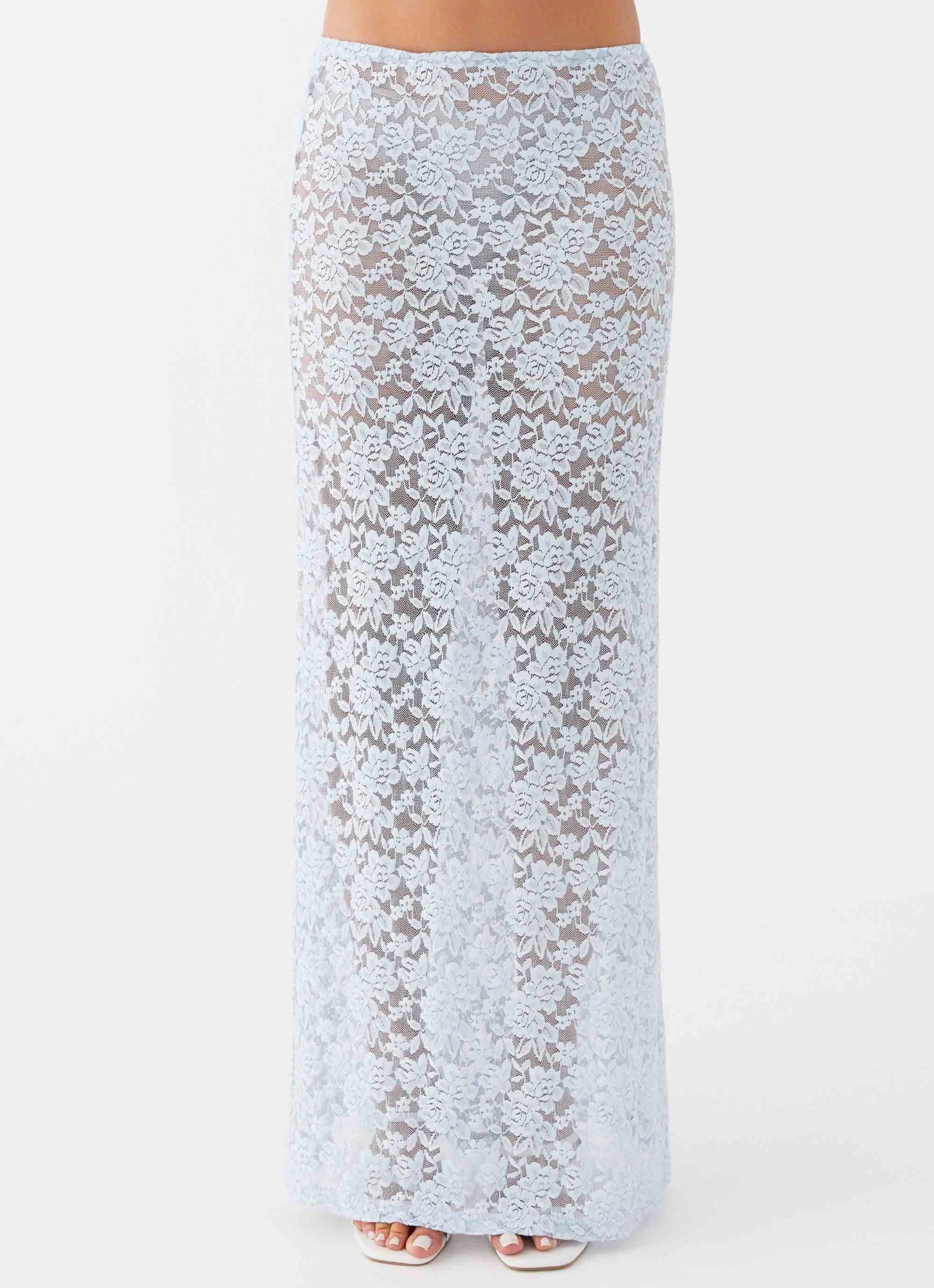 Zephyra Lace Maxi Skirt - Blue Cloud Windproof coating Quality Material