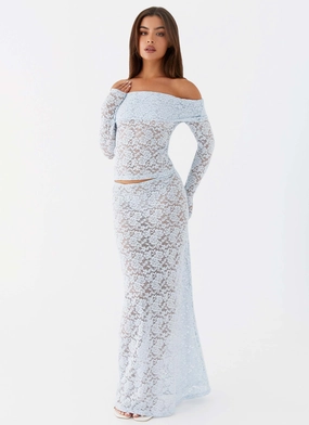 Zephyra Lace Maxi Skirt - Blue Cloud Tight Fit