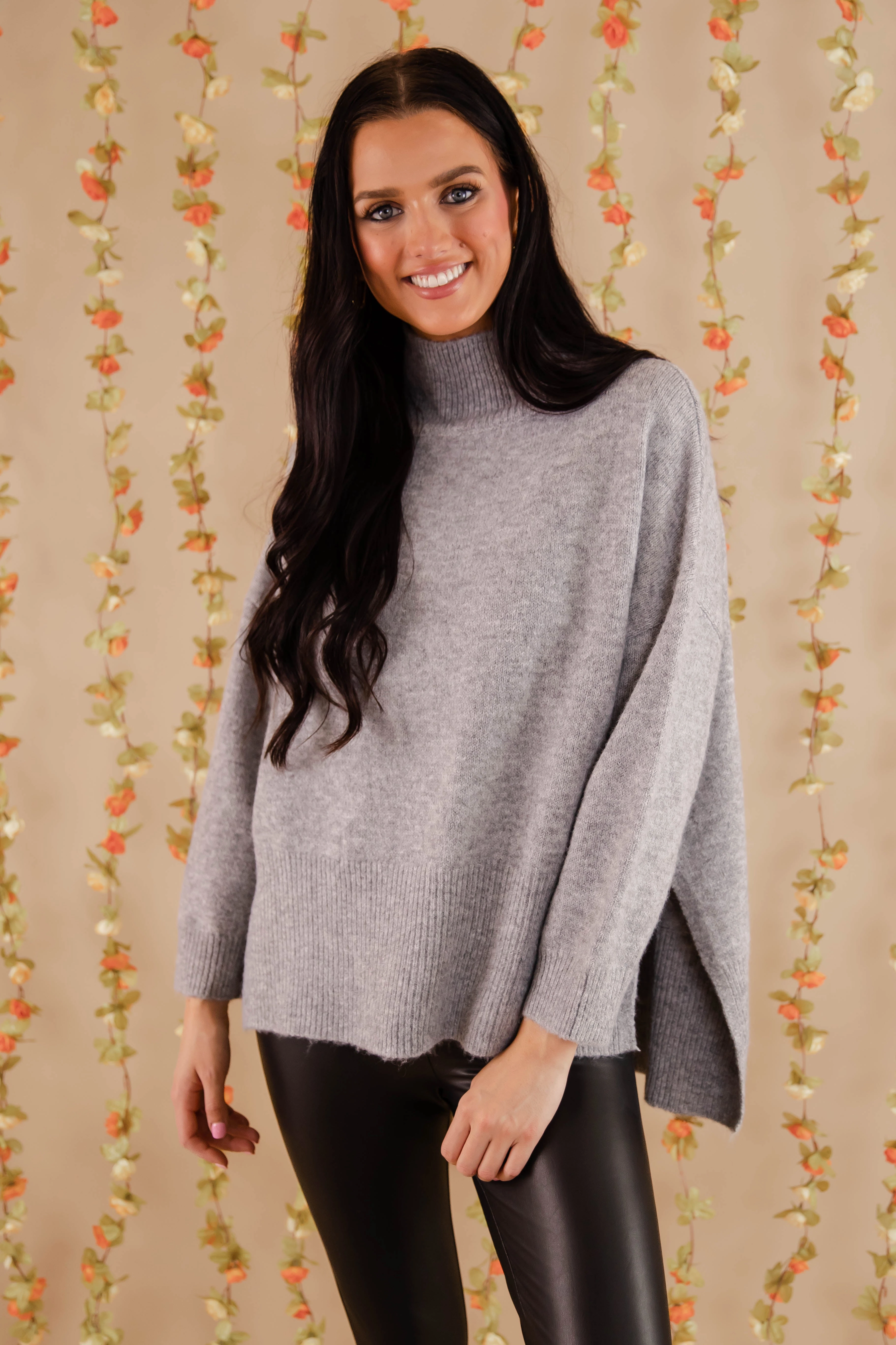 Unstructured Fit Ventilated Back Panels Cozy Activities Sweater-Grey