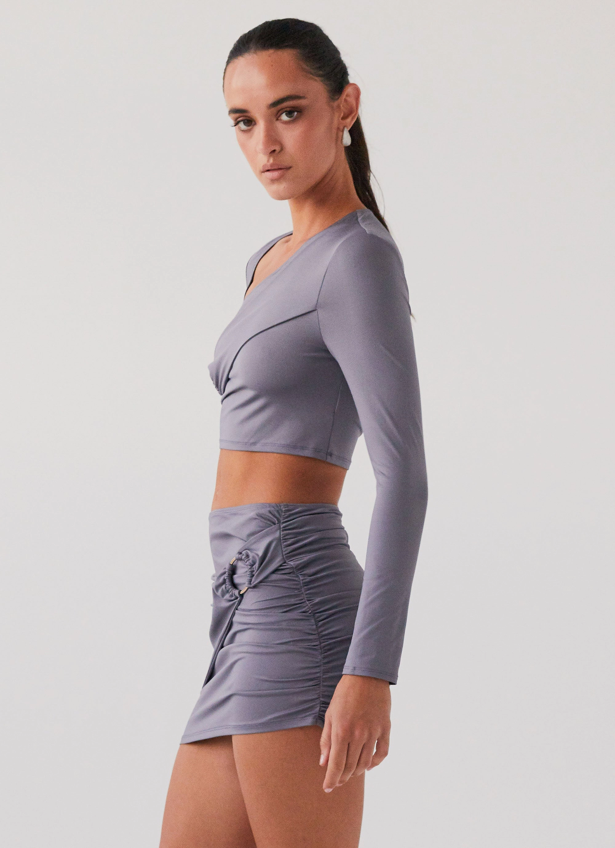 Smoke Bomb Long Sleeve Top - Slate Stretchable Panels