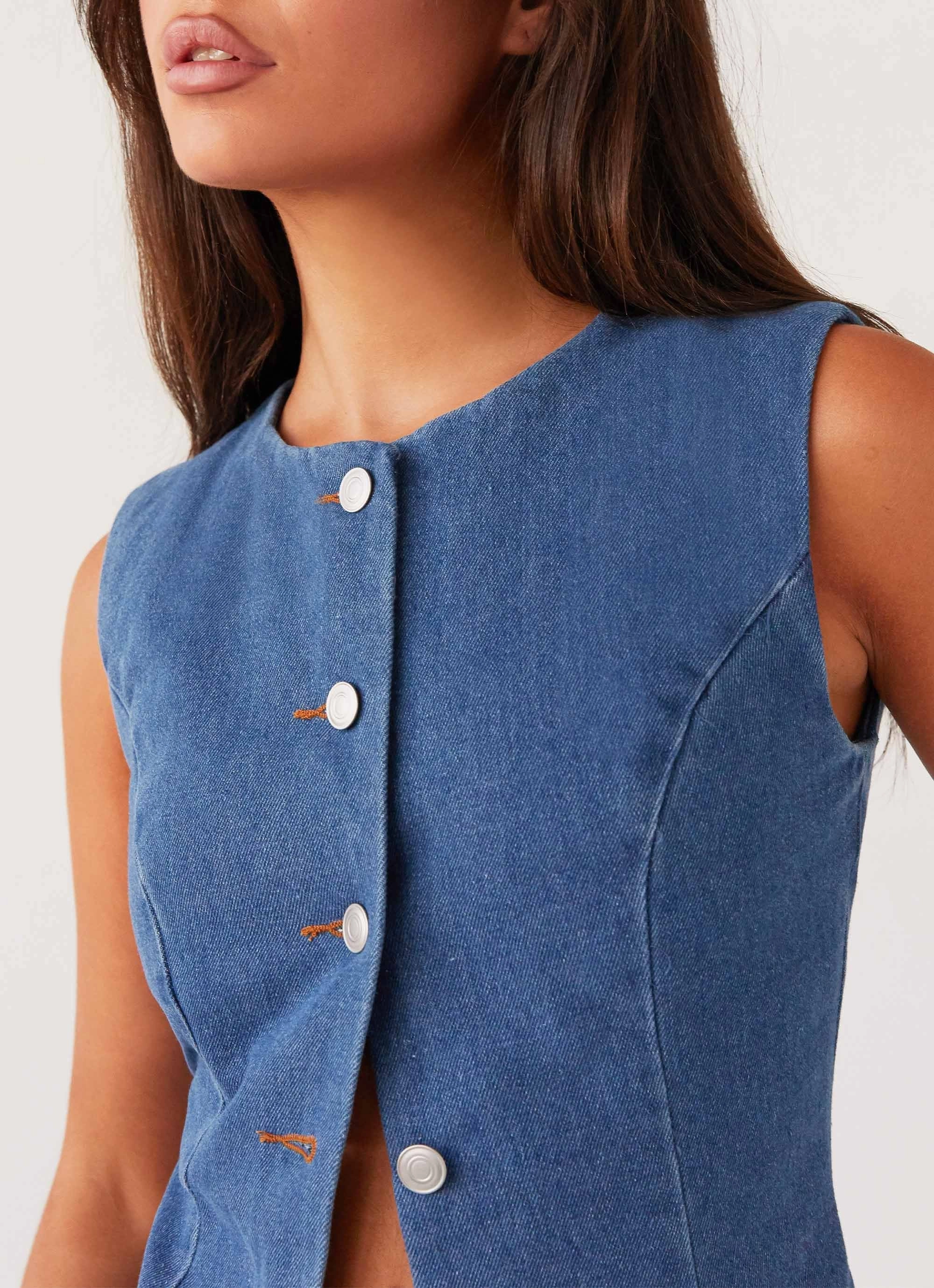 Born For Bordeaux Denim Vest - Indigo High Collar Option