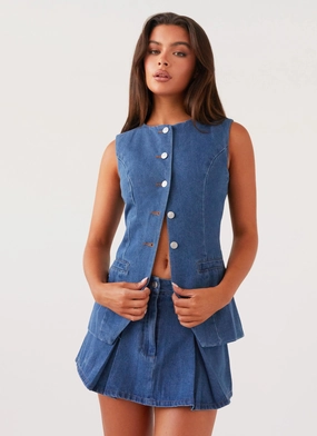 Born For Bordeaux Denim Vest - Indigo TumbleDryFriendlyMaterial
