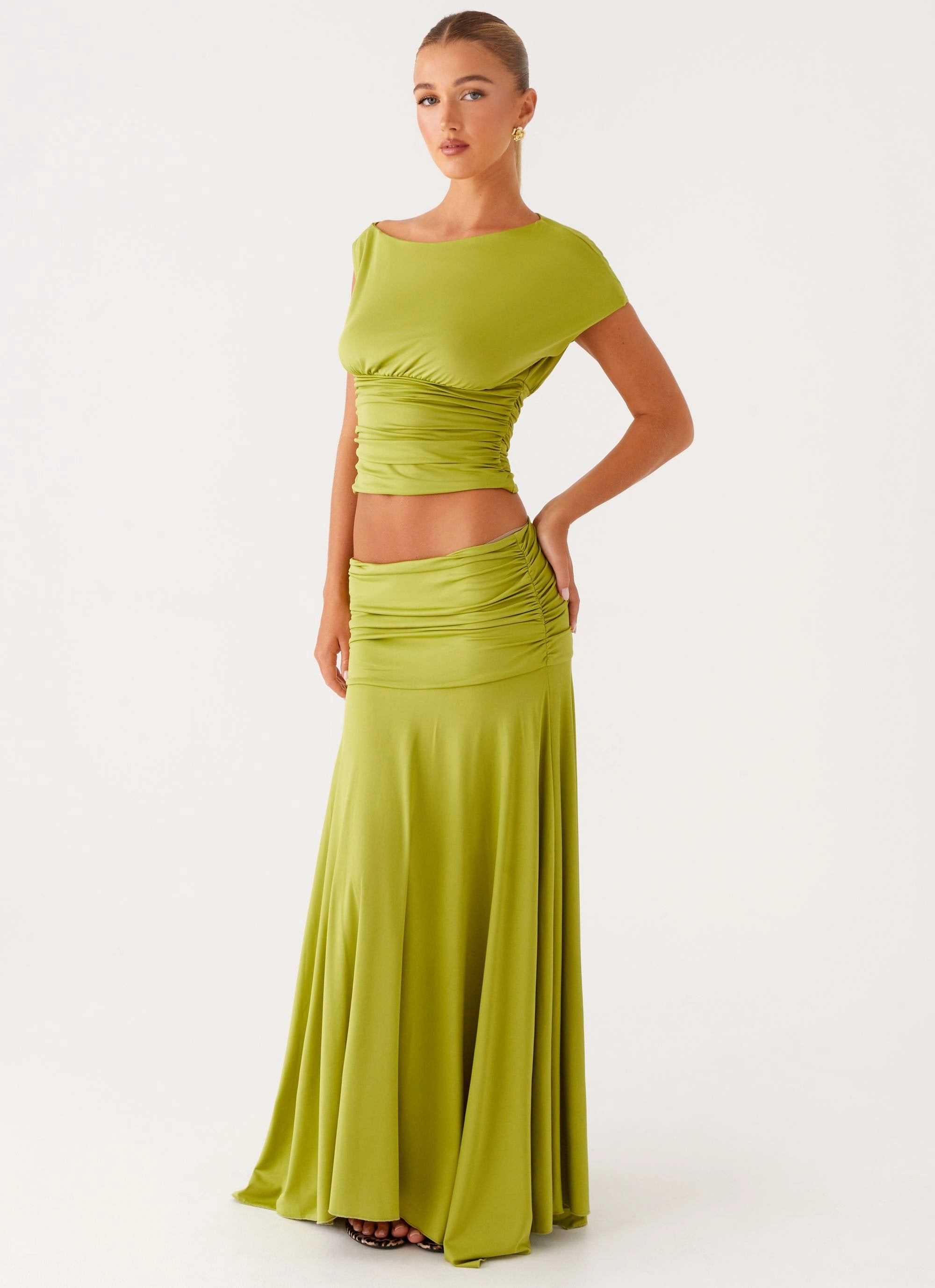 Water Resistant Essential Comfort Liana Ruched Maxi Skirt - Green
