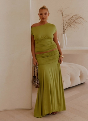 Liana Ruched Maxi Skirt - Green Performance Comfort Body Movement