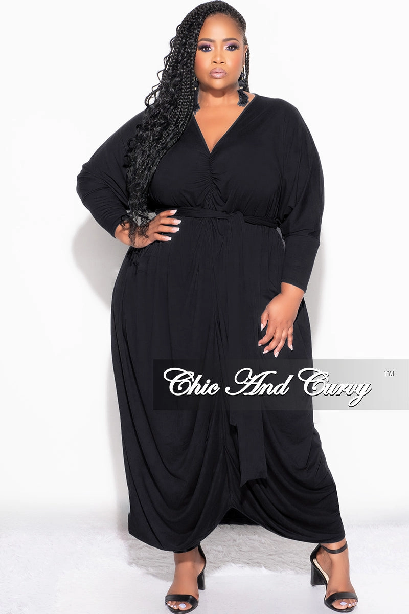 AllDayComfort Final Sale Plus Size Oversized Kimono Dress with Tie in Black