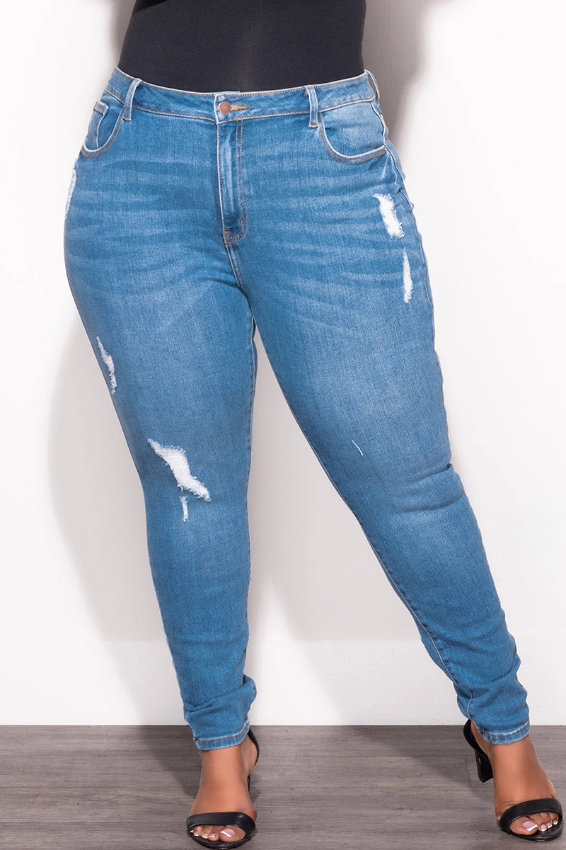 Final Sale Plus Size Light Distressed Denim Jeans Chilly Weather Timeless Fit